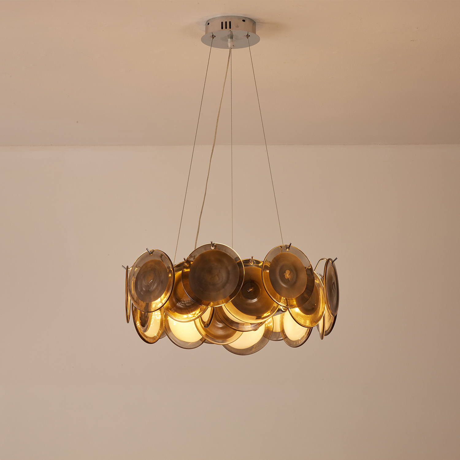 Modern Smoke Iridescent Glass Disc Chandelier