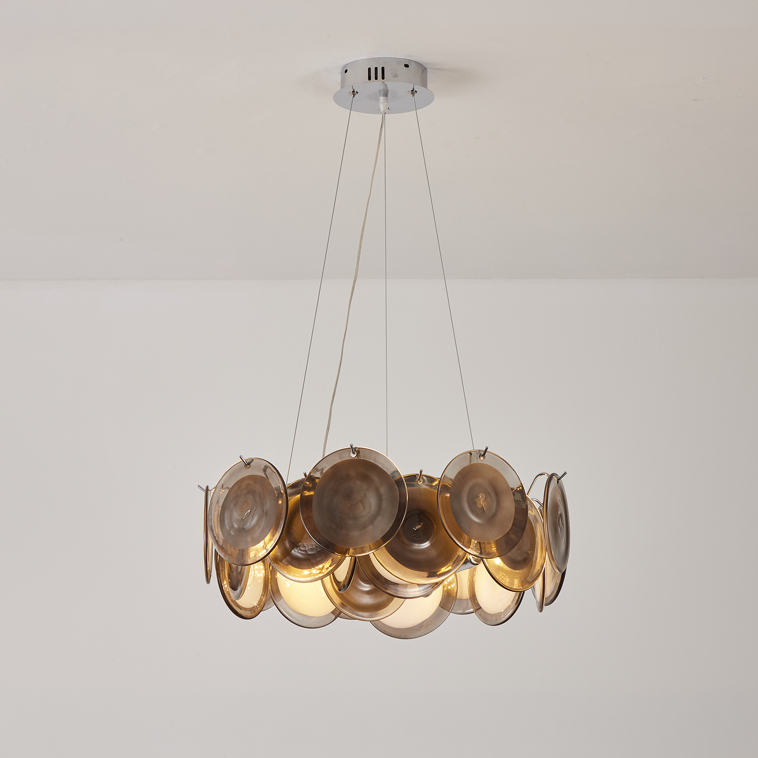 Modern Smoke Iridescent Glass Disc Chandelier