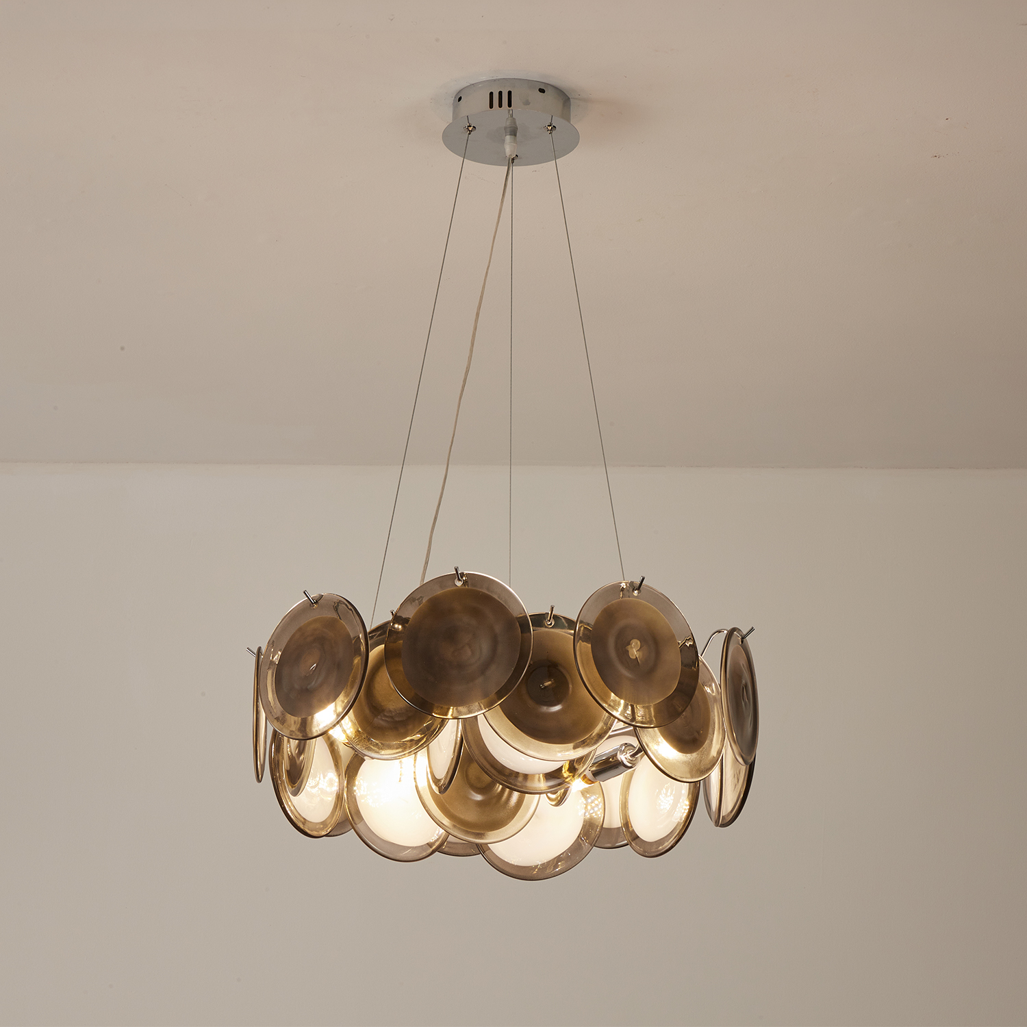 Modern Smoke Iridescent Glass Disc Chandelier