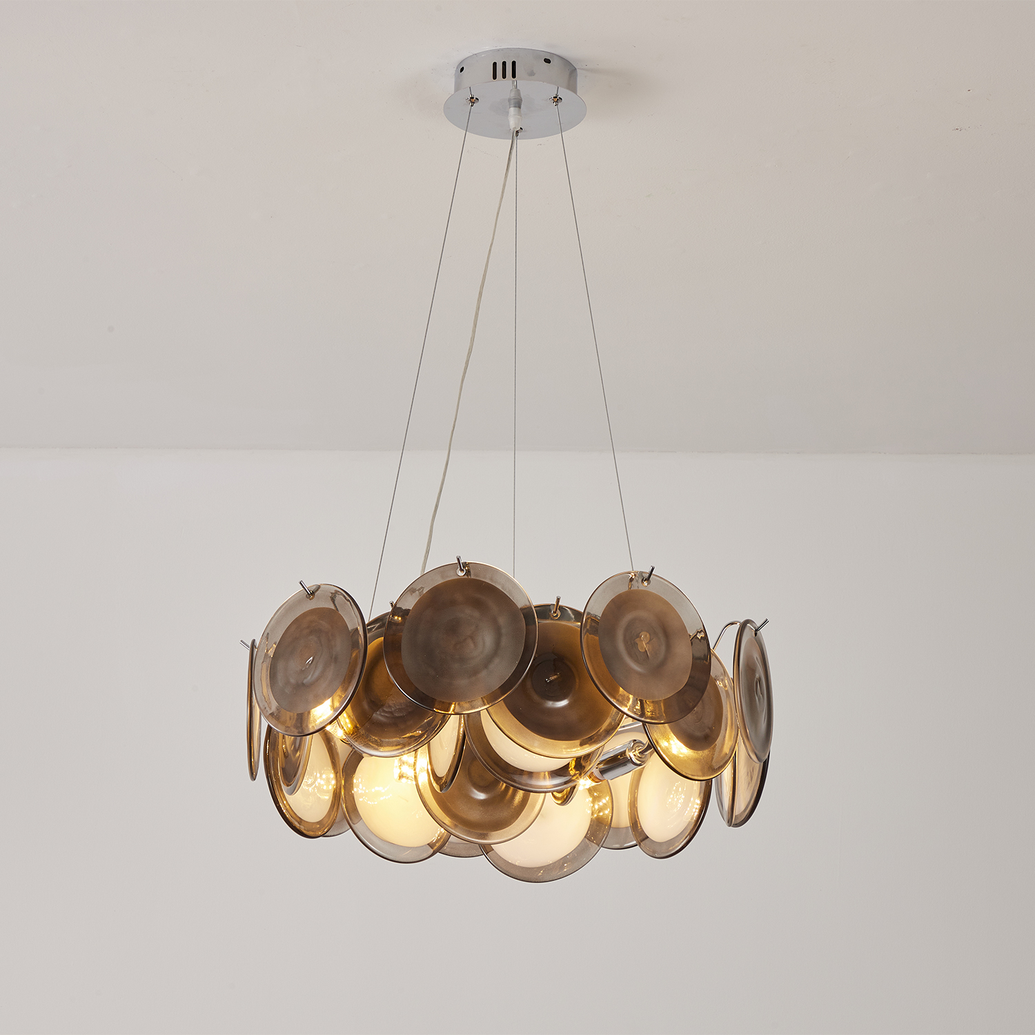 Modern Smoke Iridescent Glass Disc Chandelier