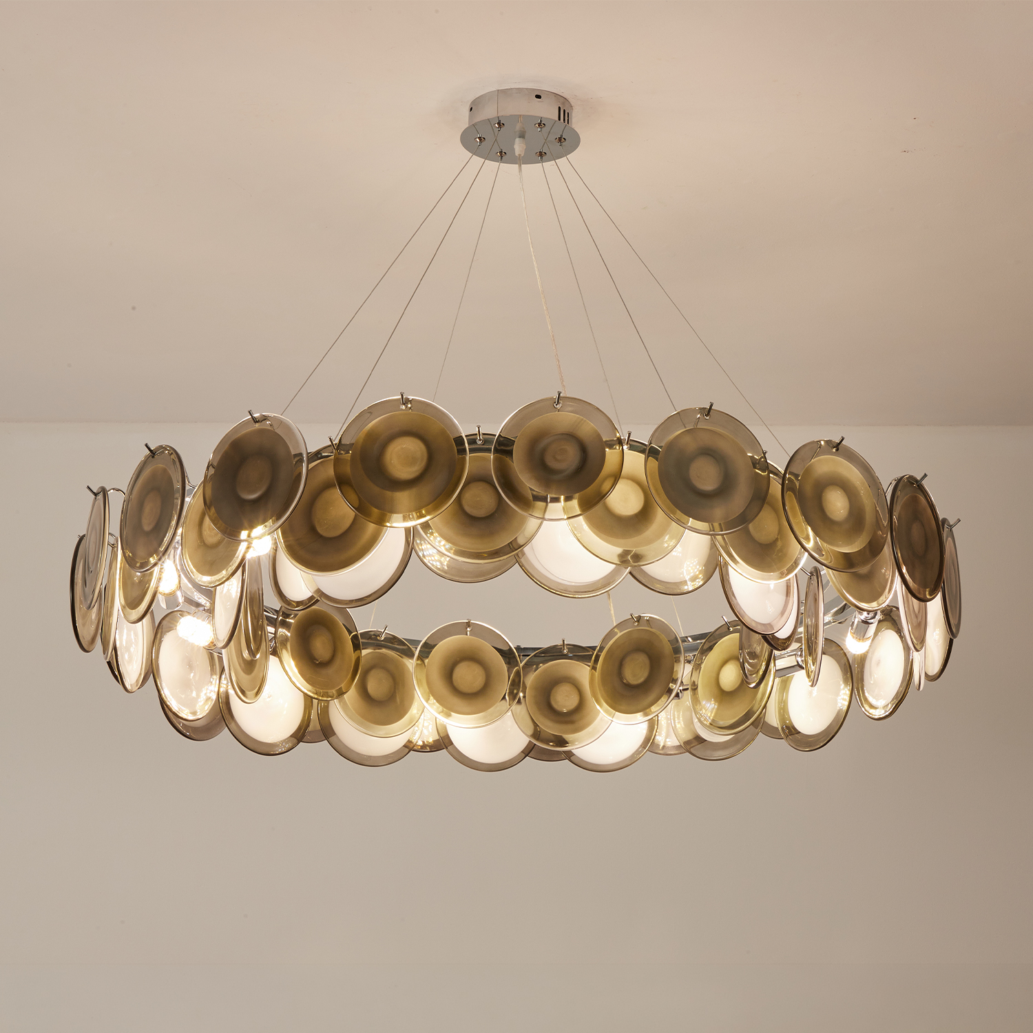 Modern Smoke Iridescent Glass Disc Chandelier