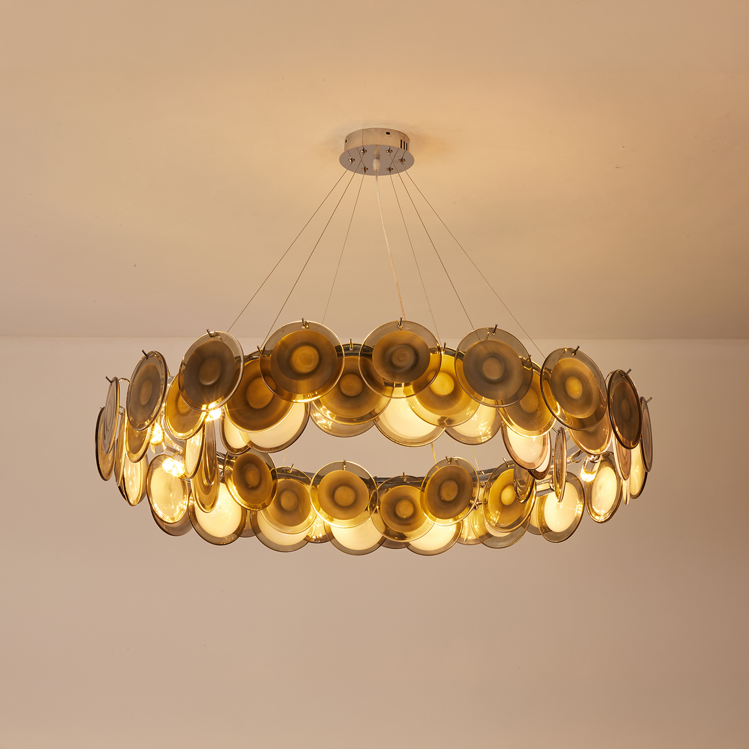 Modern Smoke Iridescent Glass Disc Chandelier