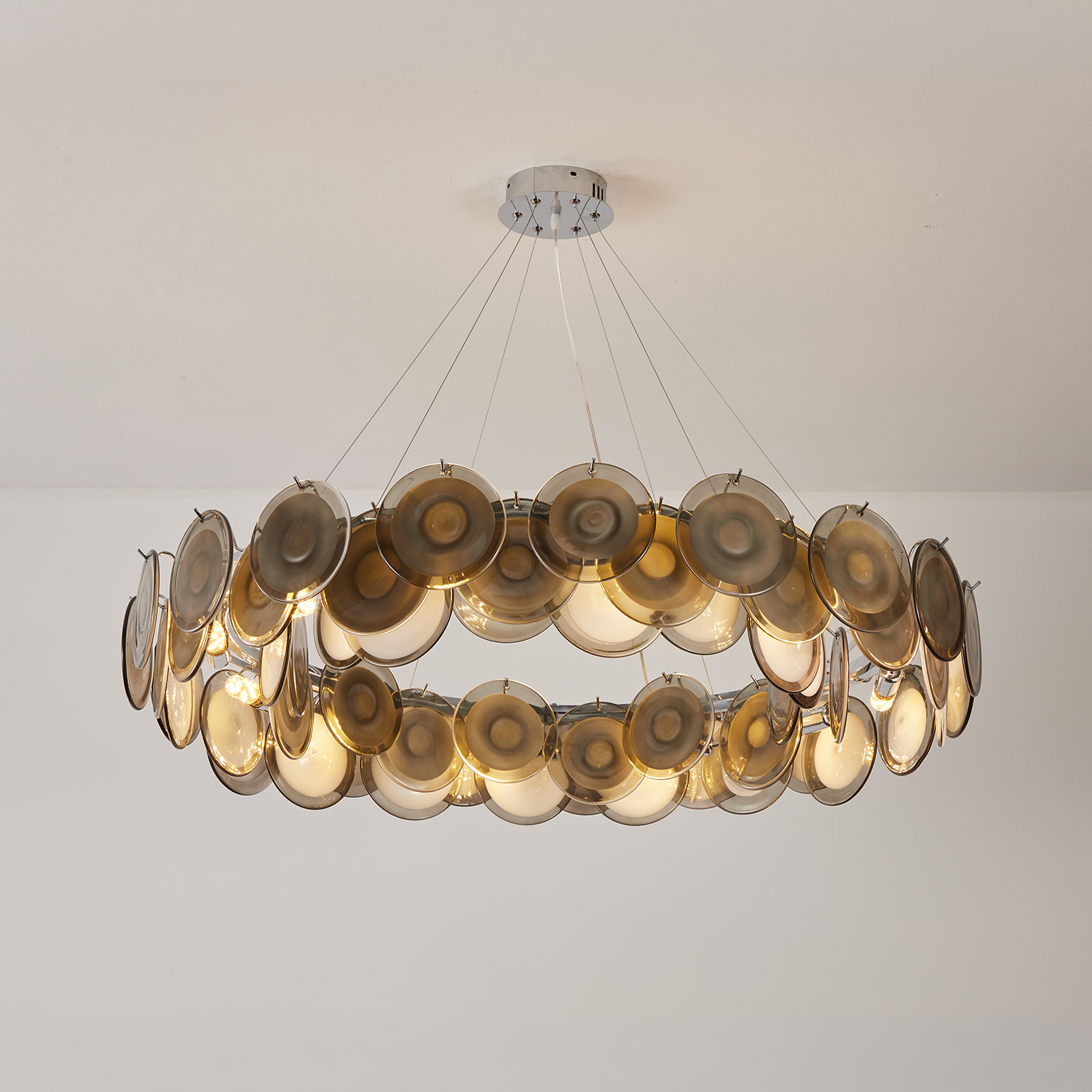 Modern Smoke Iridescent Glass Disc Chandelier