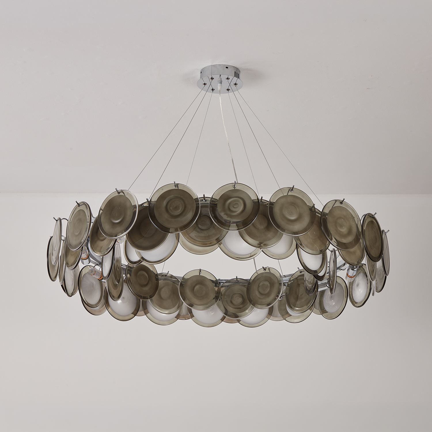 Modern Smoke Iridescent Glass Disc Chandelier