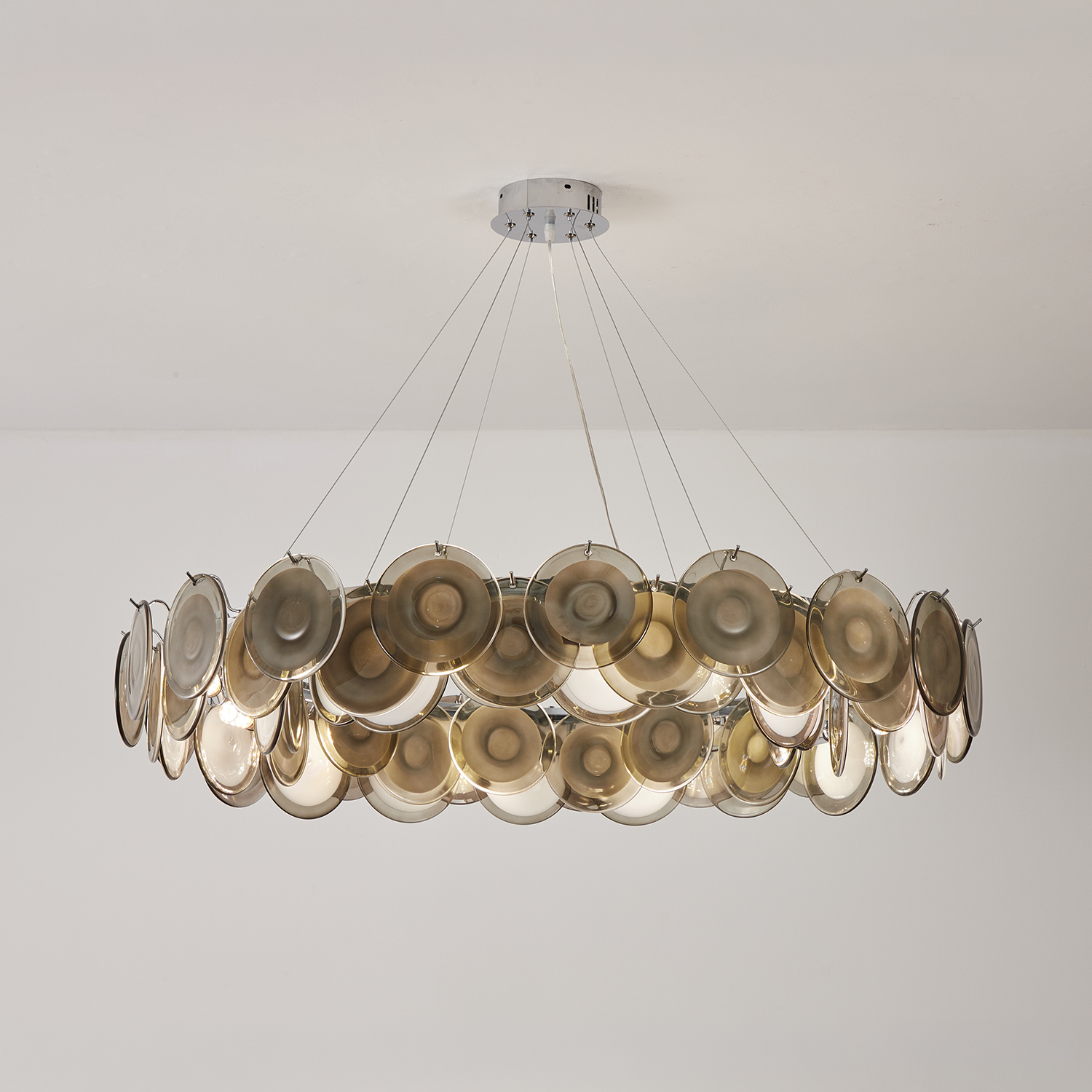 Modern Smoke Iridescent Glass Disc Chandelier