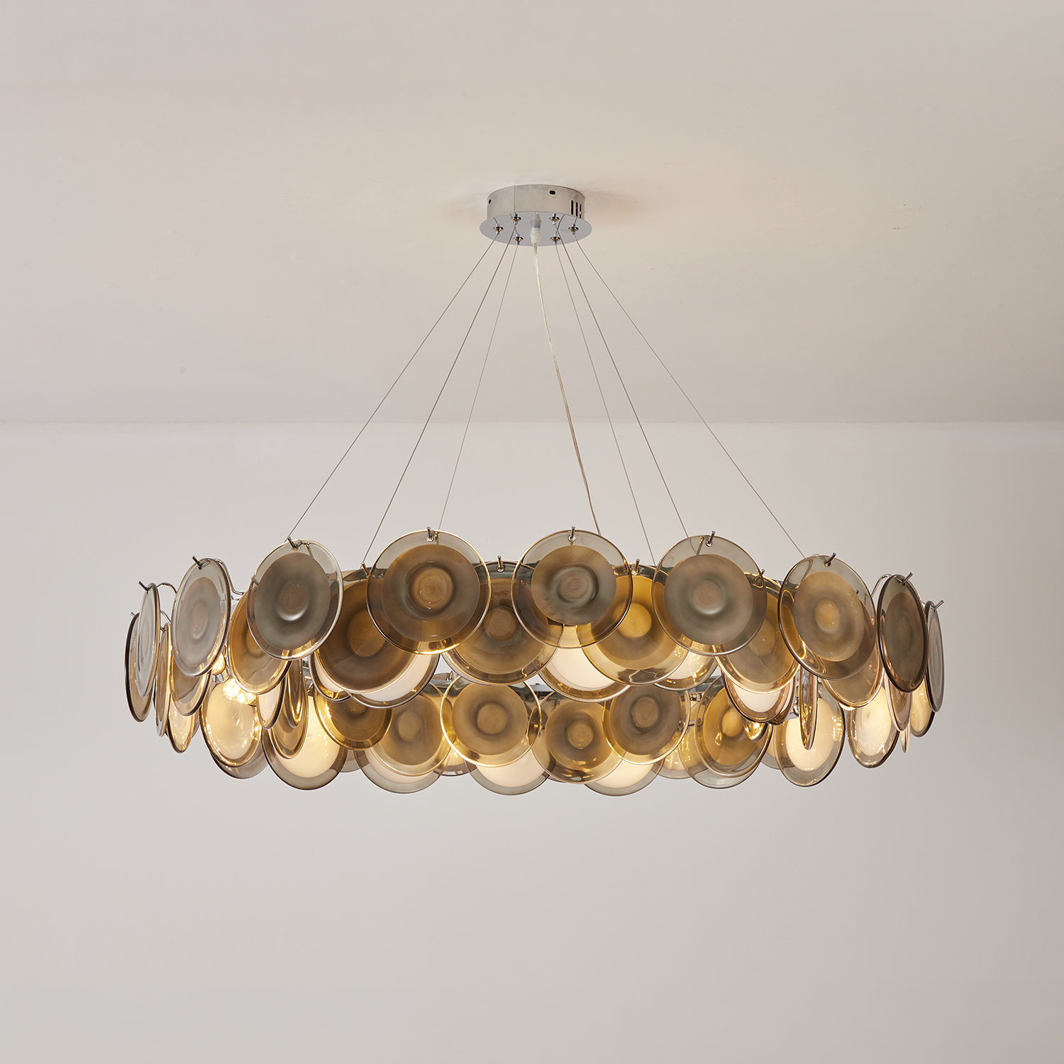 Modern Smoke Iridescent Glass Disc Chandelier