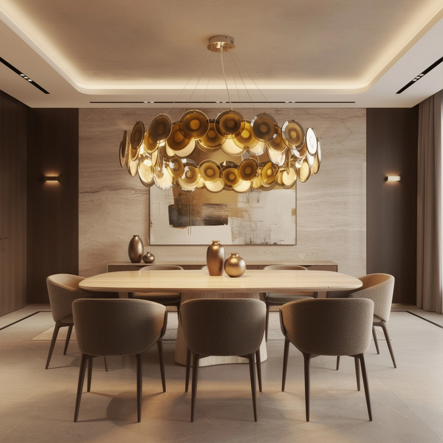 Modern Smoke Iridescent Glass Disc Chandelier