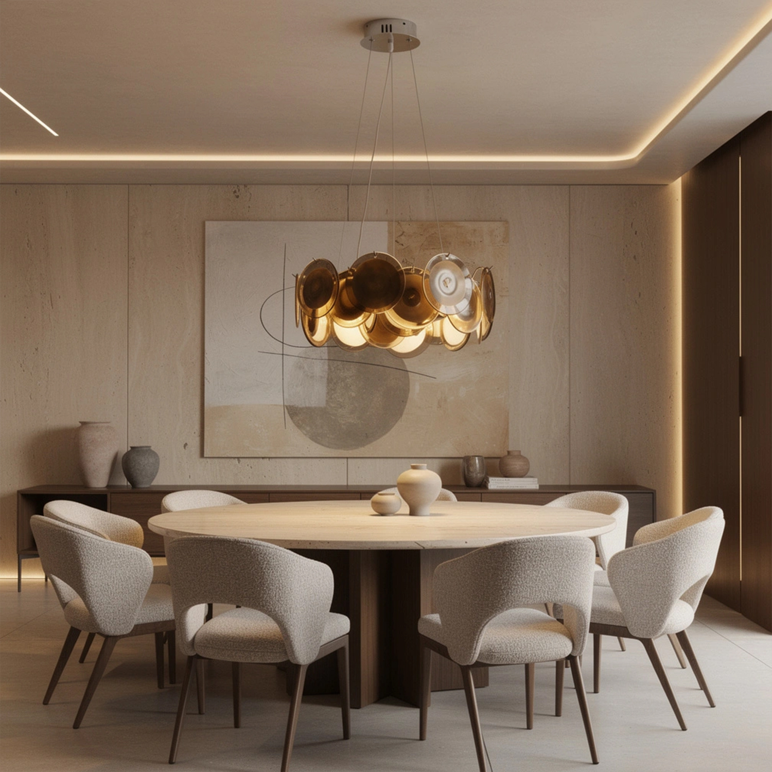 Modern Smoke Iridescent Glass Disc Chandelier