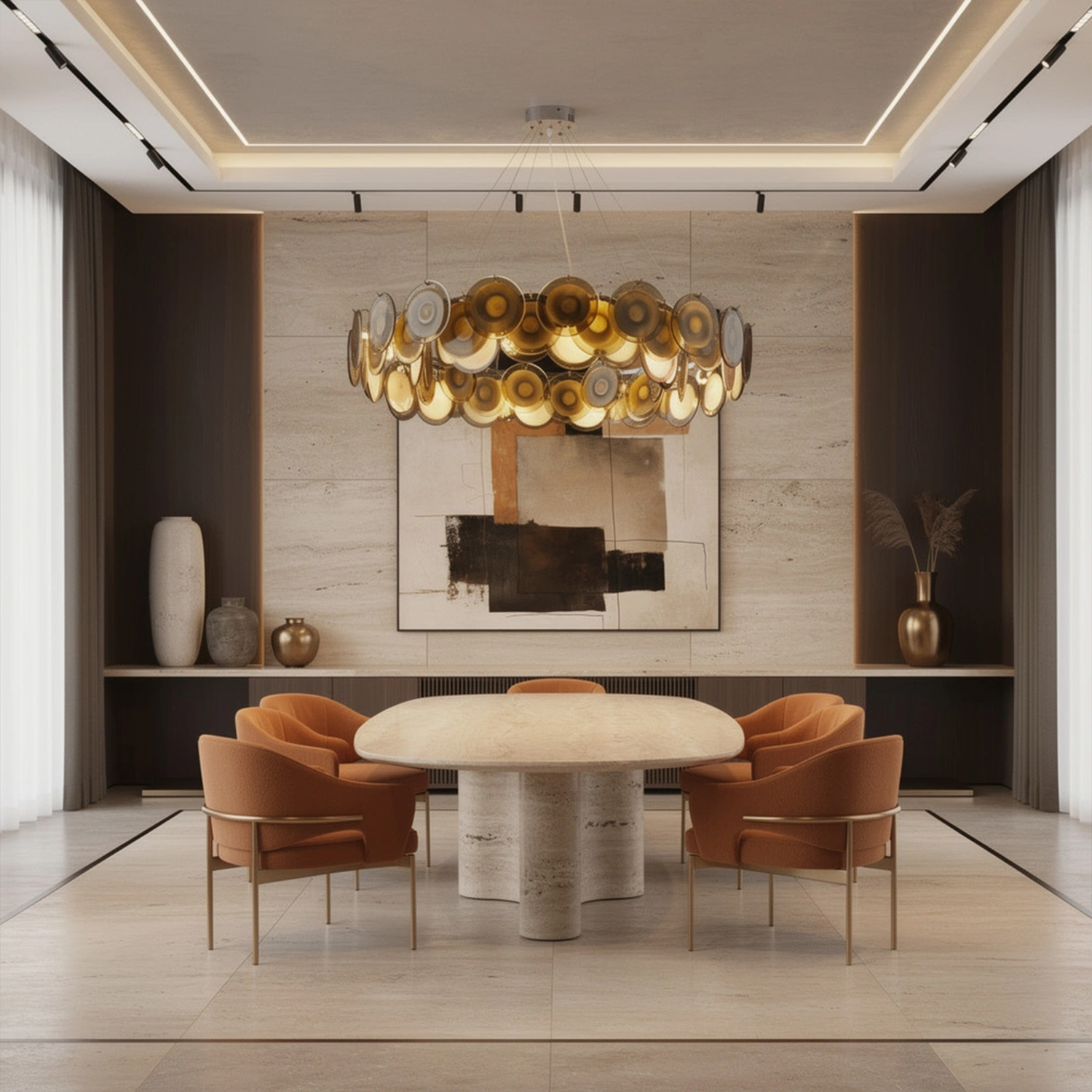 Modern Smoke Iridescent Glass Disc Chandelier