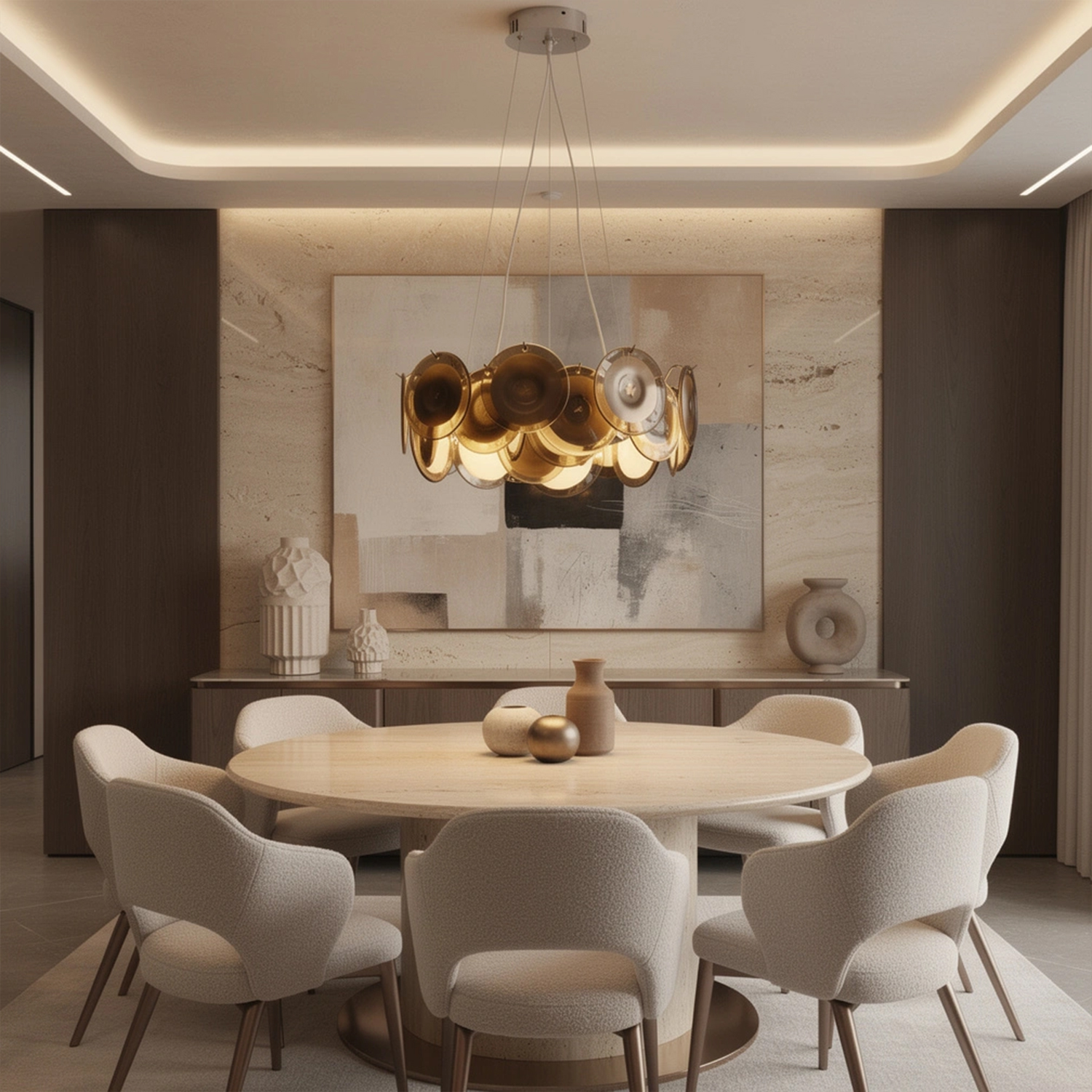 Modern Smoke Iridescent Glass Disc Chandelier