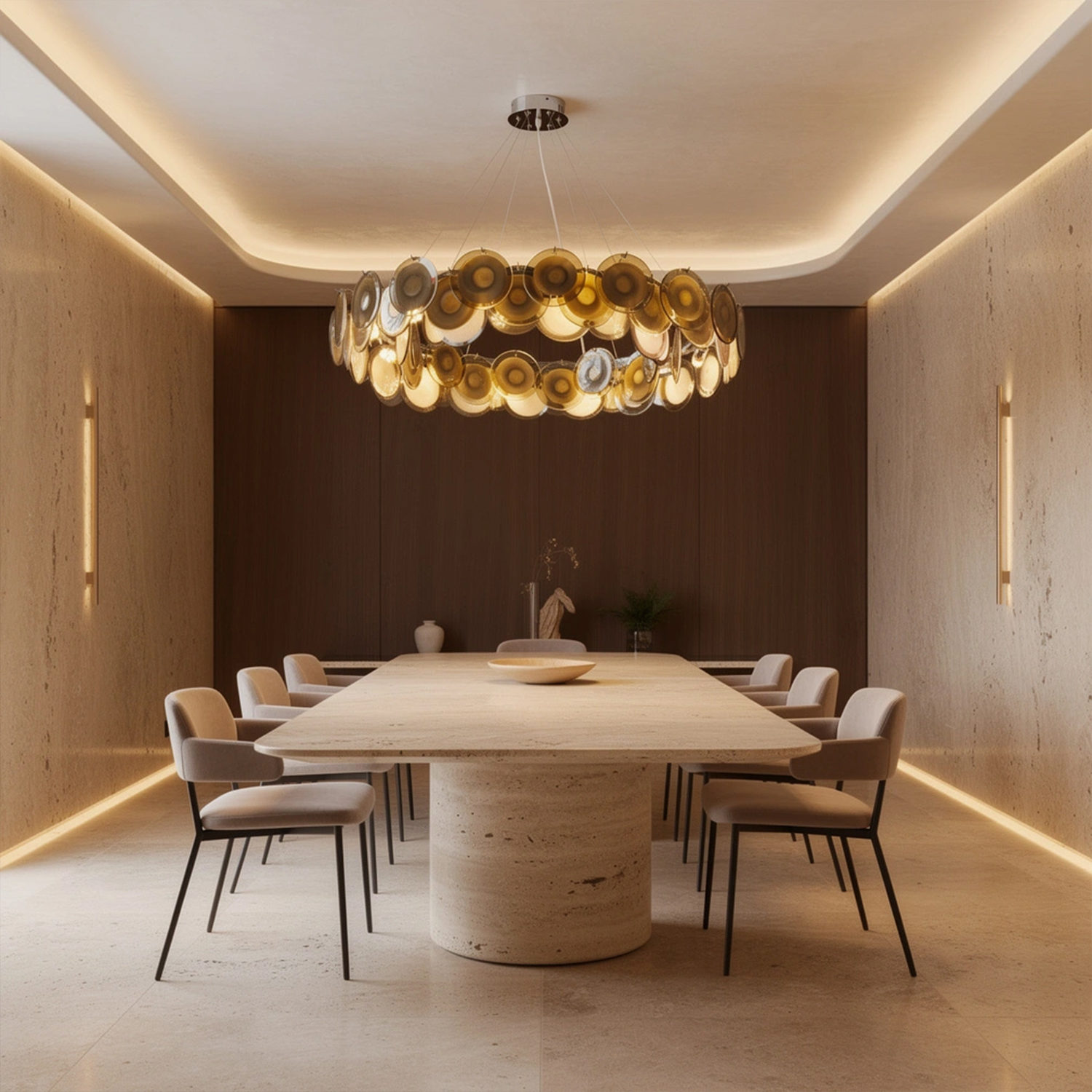 Modern Smoke Iridescent Glass Disc Chandelier