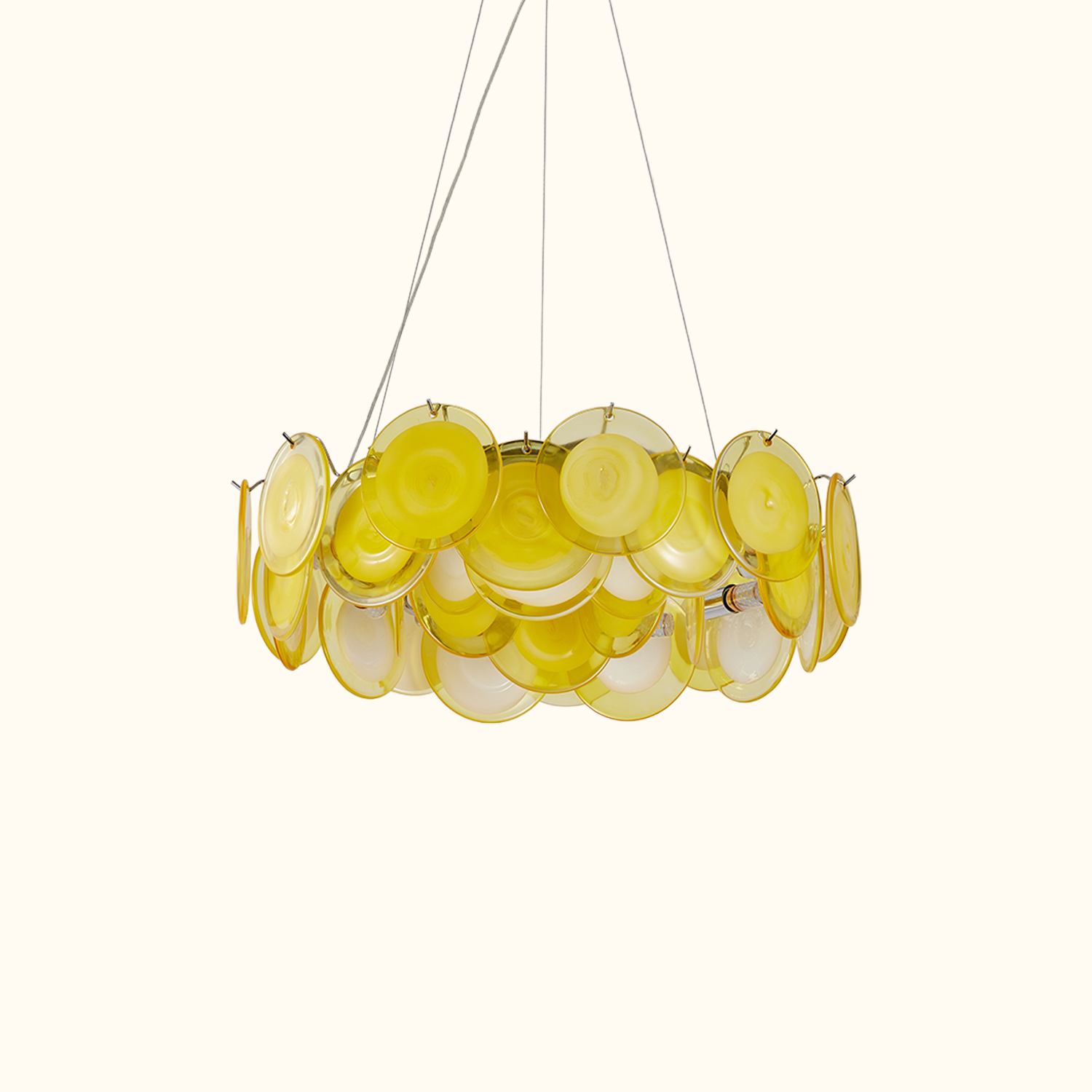 Modern Yellow Iridescent Glass Disc Chandelier