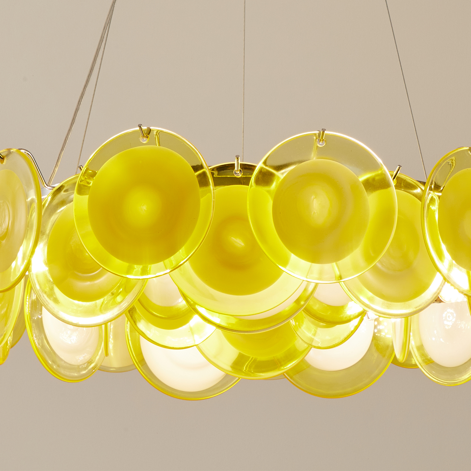 Modern Yellow Iridescent Glass Disc Chandelier
