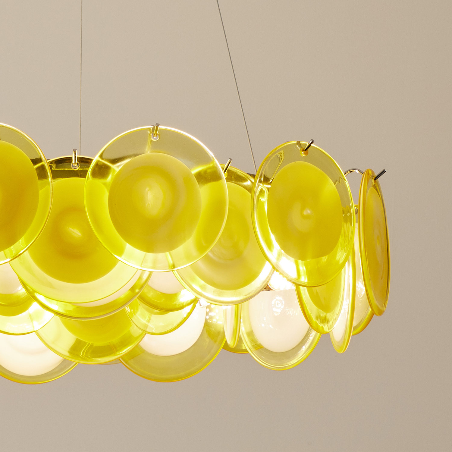 Modern Yellow Iridescent Glass Disc Chandelier