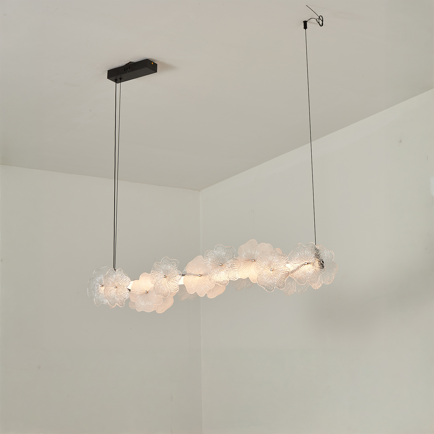 Murano Style Floral Crystal Linear Pendant Light