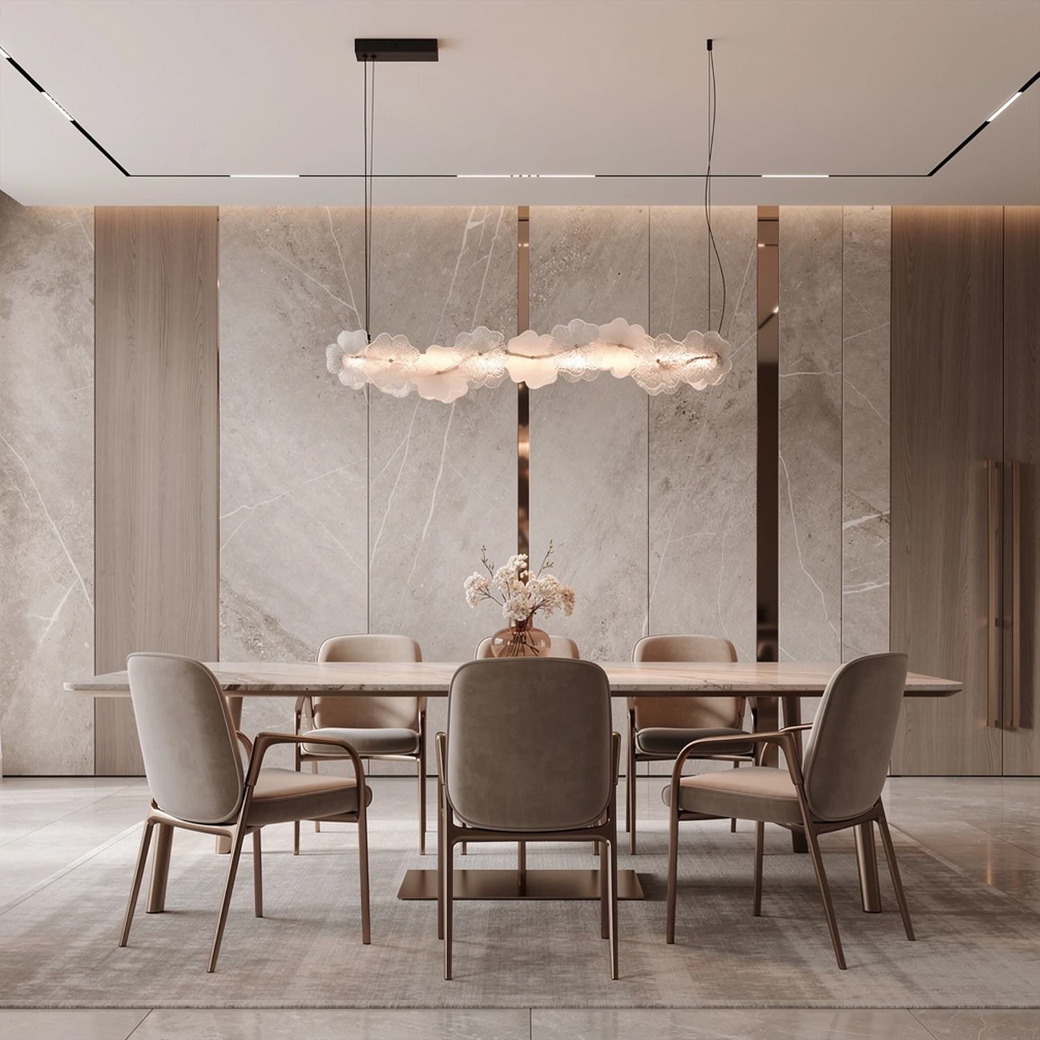 Murano Style Floral Crystal Linear Pendant Light