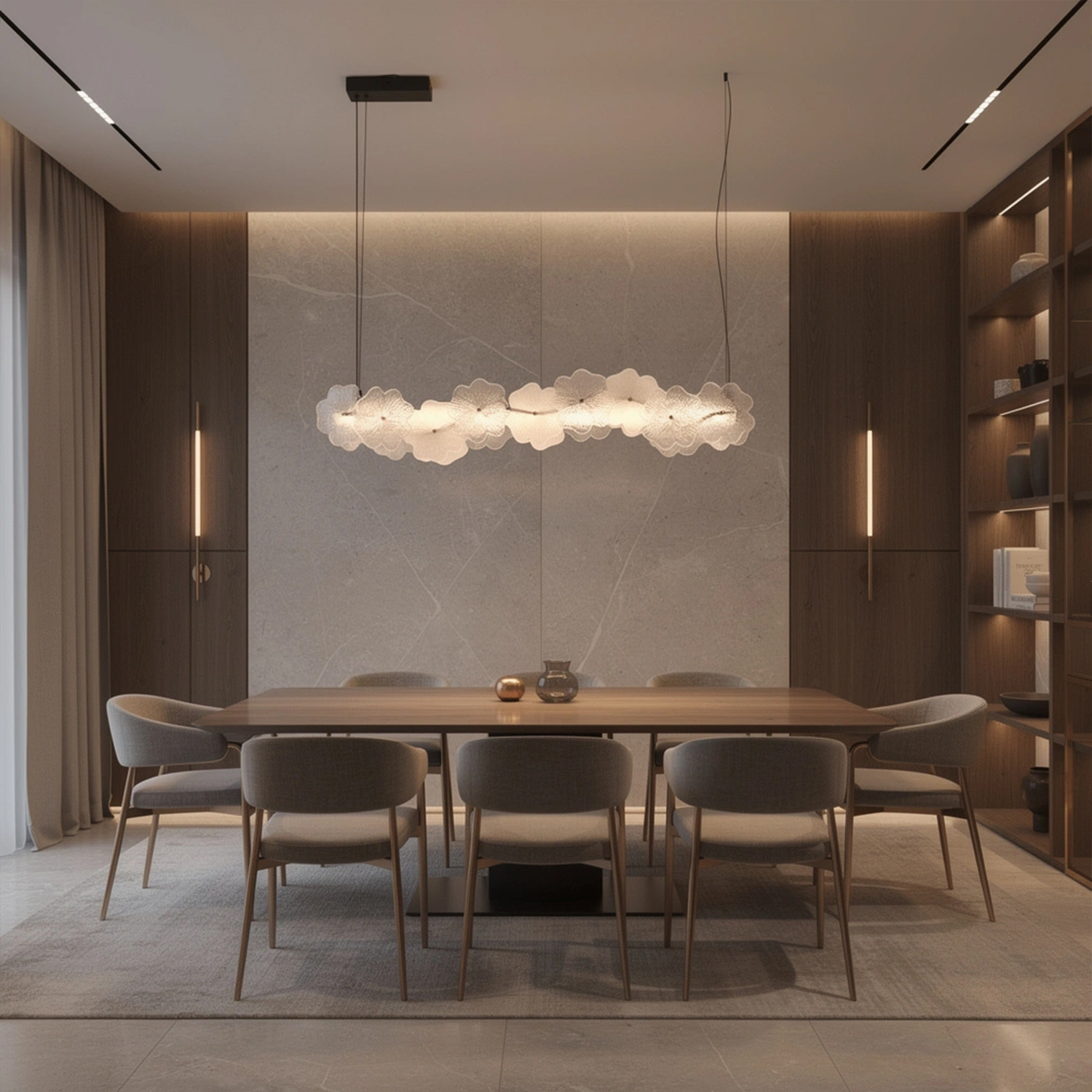 Murano Style Floral Crystal Linear Pendant Light