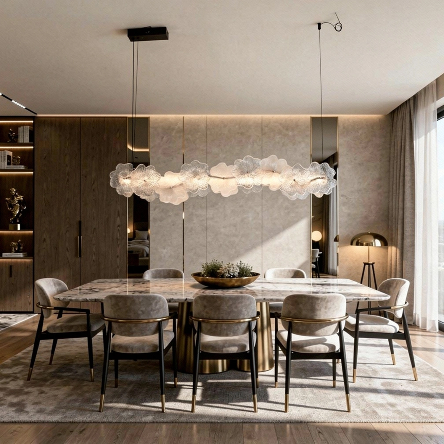 Murano Style Floral Crystal Linear Pendant Light