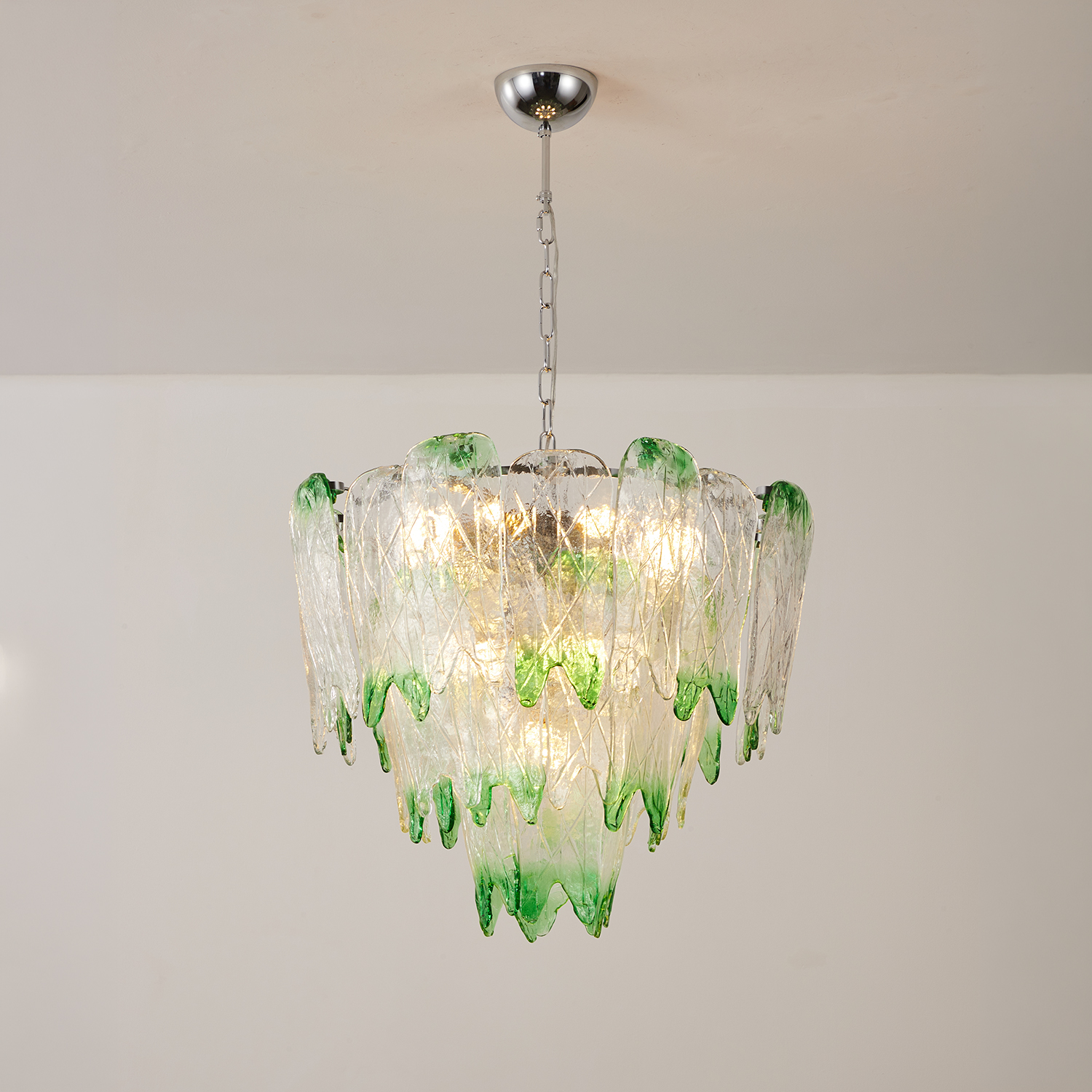 Murano Style Ice Green Textured Glass Chandelier