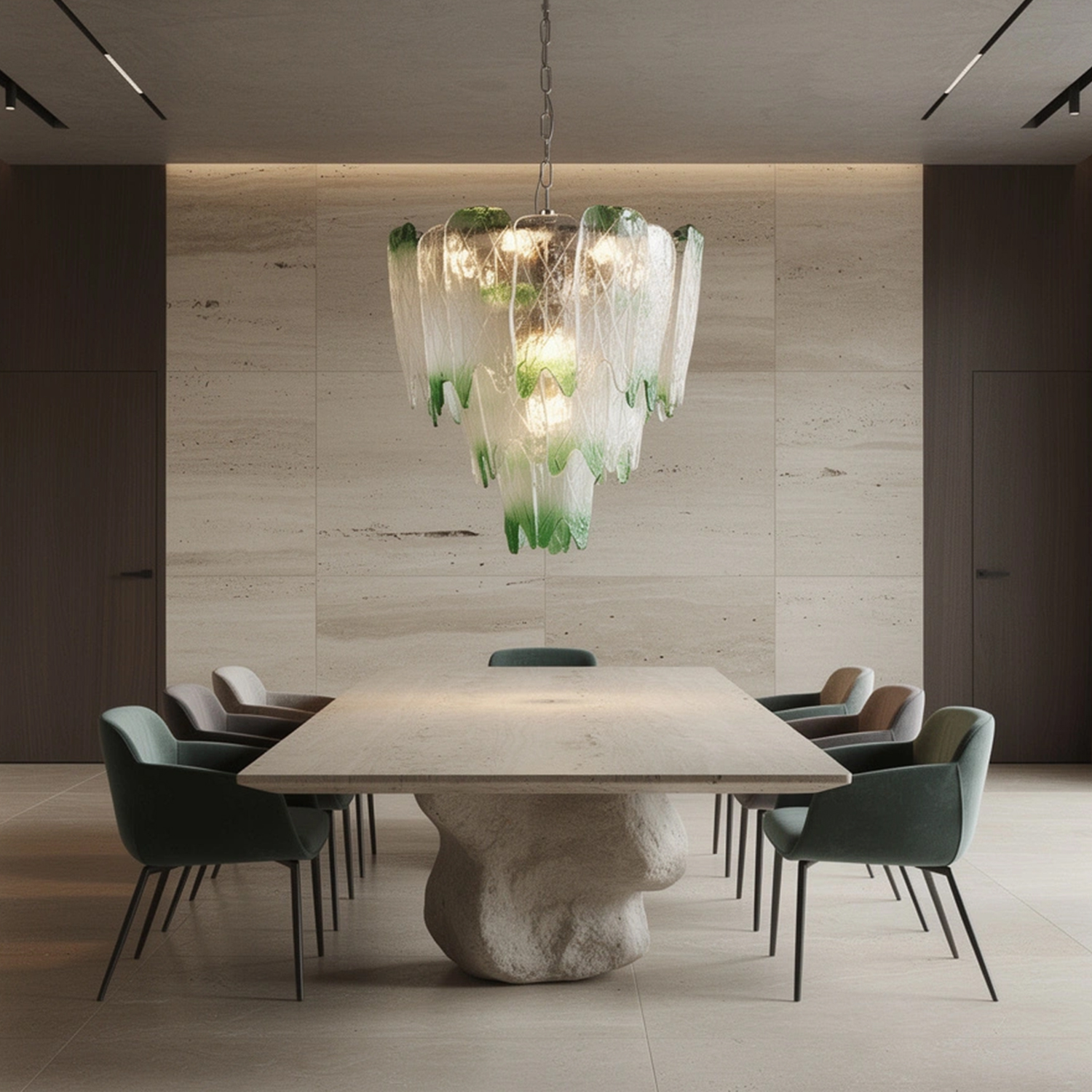Murano Style Ice Green Textured Glass Chandelier