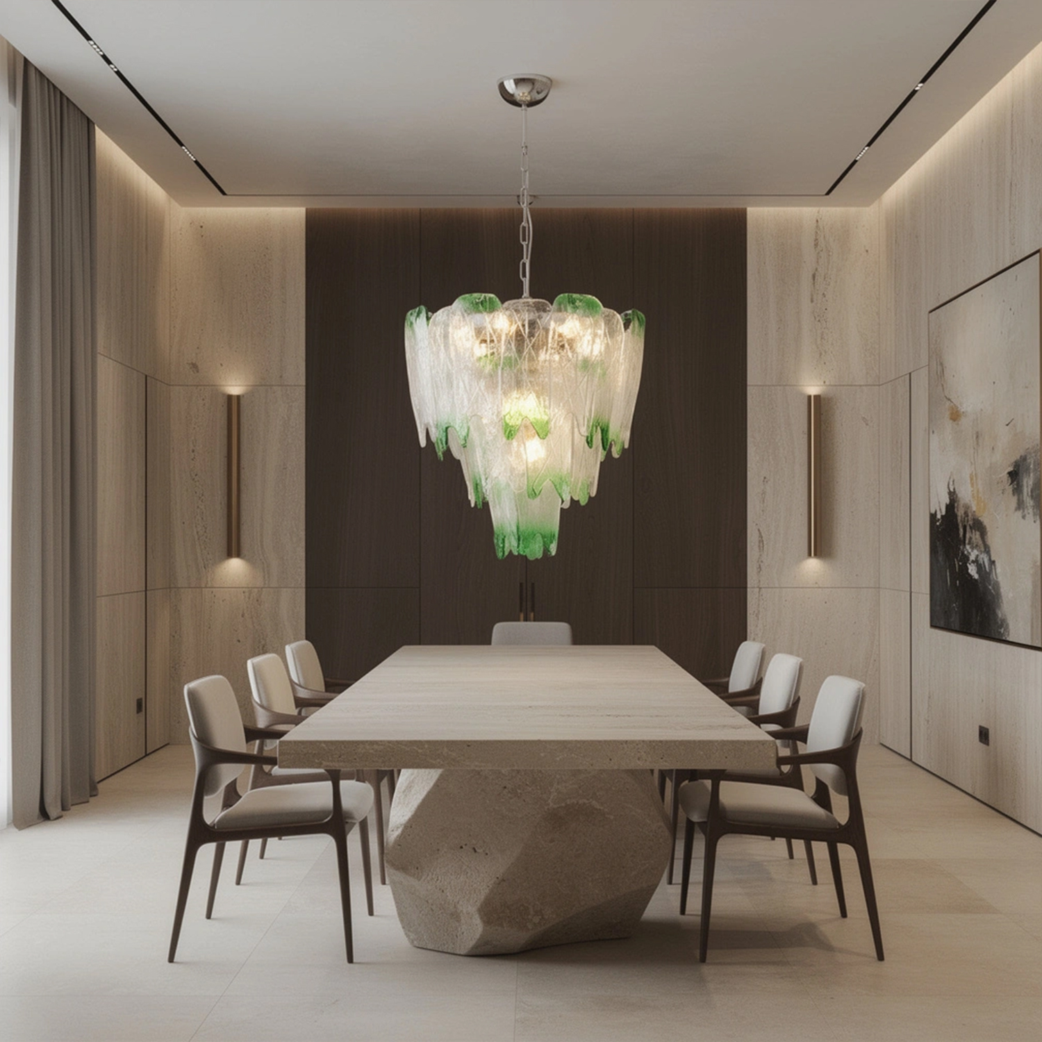 Murano Style Ice Green Textured Glass Chandelier