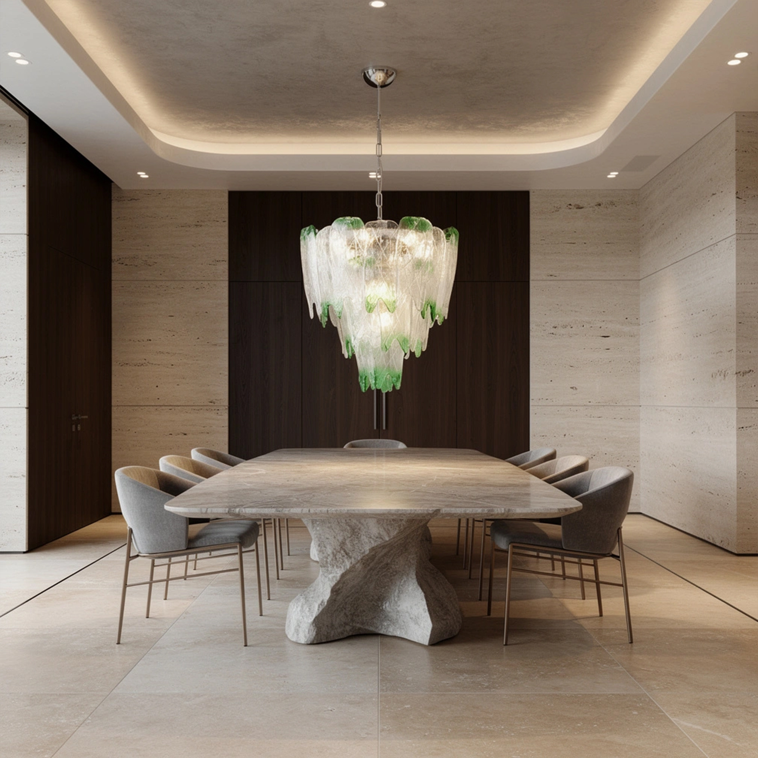 Murano Style Ice Green Textured Glass Chandelier