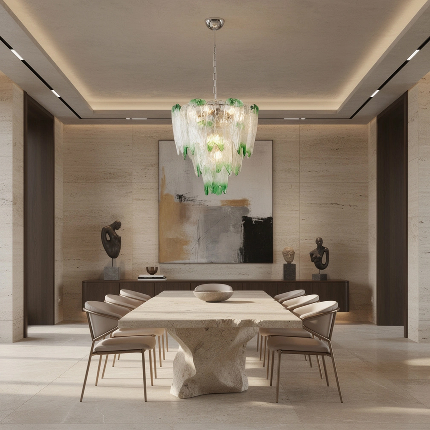 Murano Style Ice Green Textured Glass Chandelier