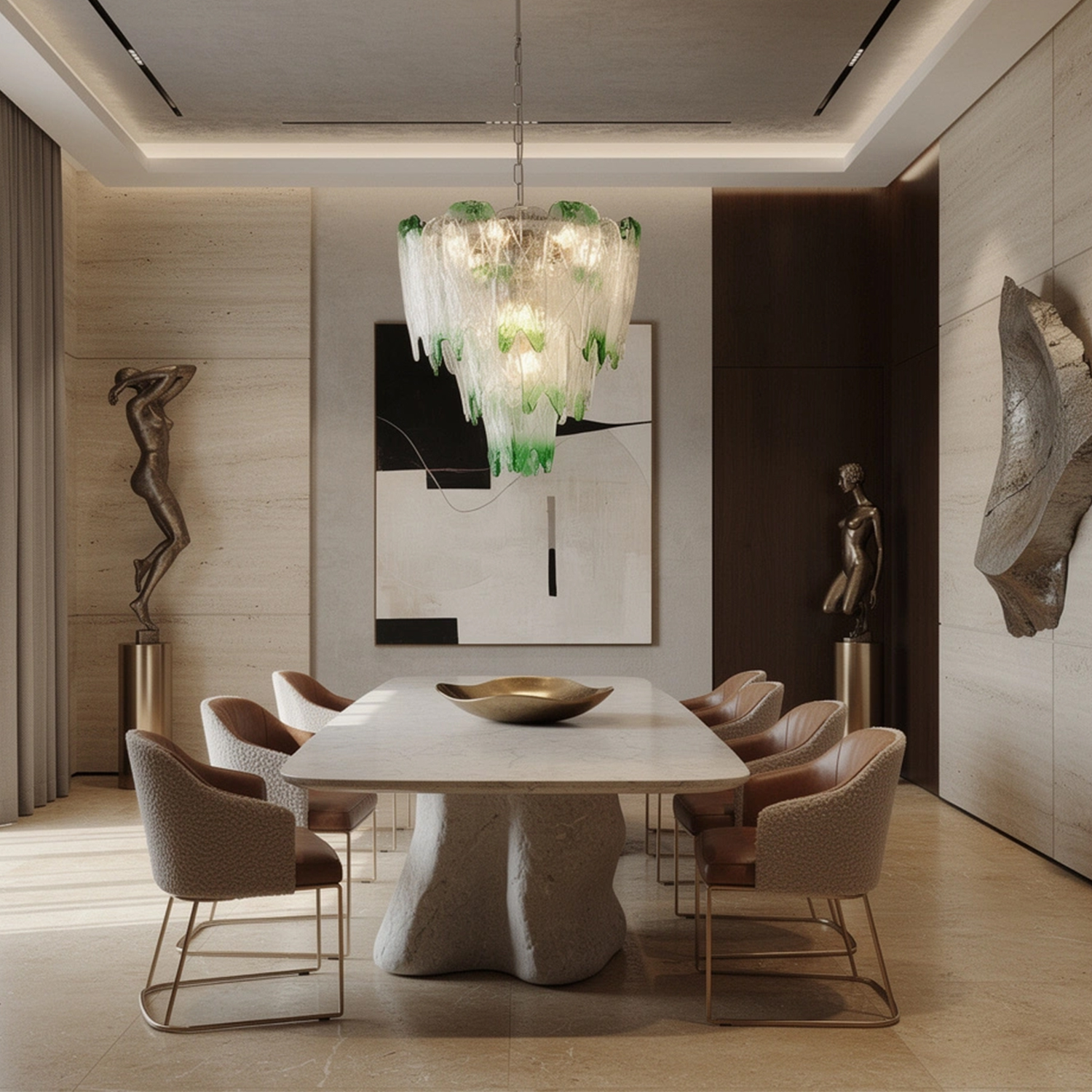 Murano Style Ice Green Textured Glass Chandelier