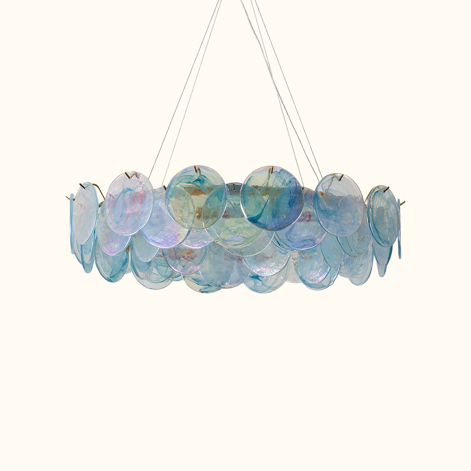 Modern Aqua Iridescent Glass Disc Chandelier