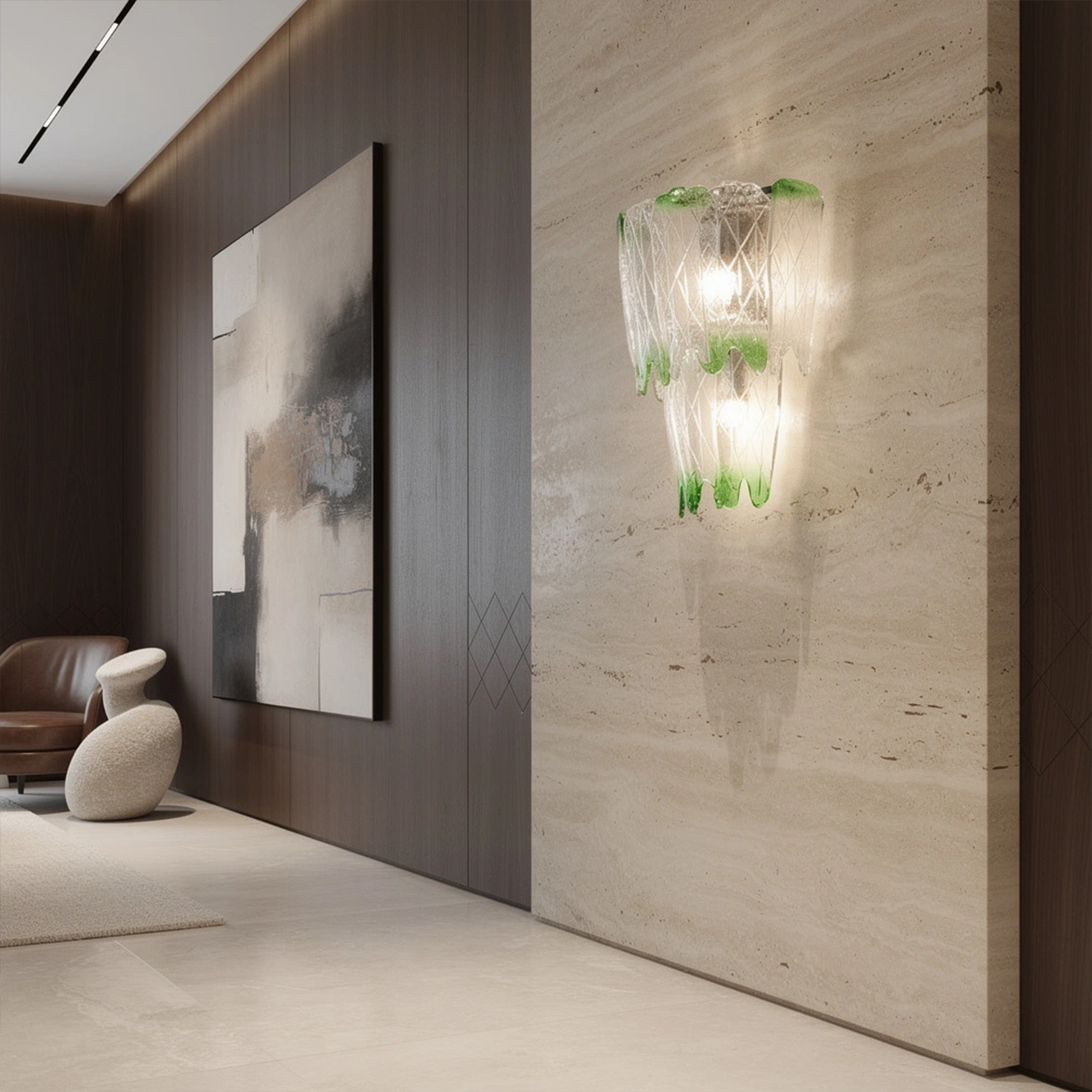 Murano Style Ice Green Textured Glass Wall Lamp