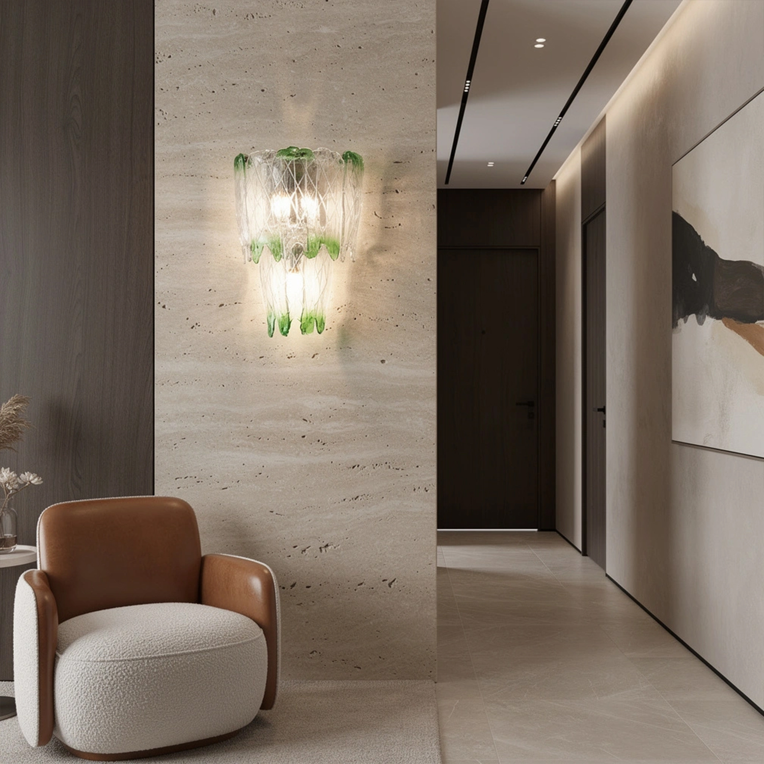Murano Style Ice Green Textured Glass Wall Lamp