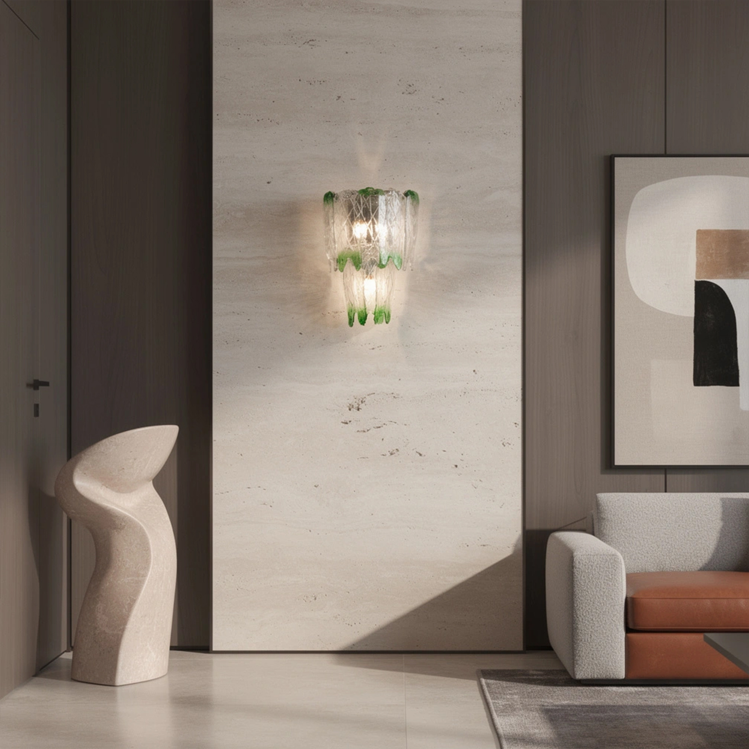 Murano Style Ice Green Textured Glass Wall Lamp