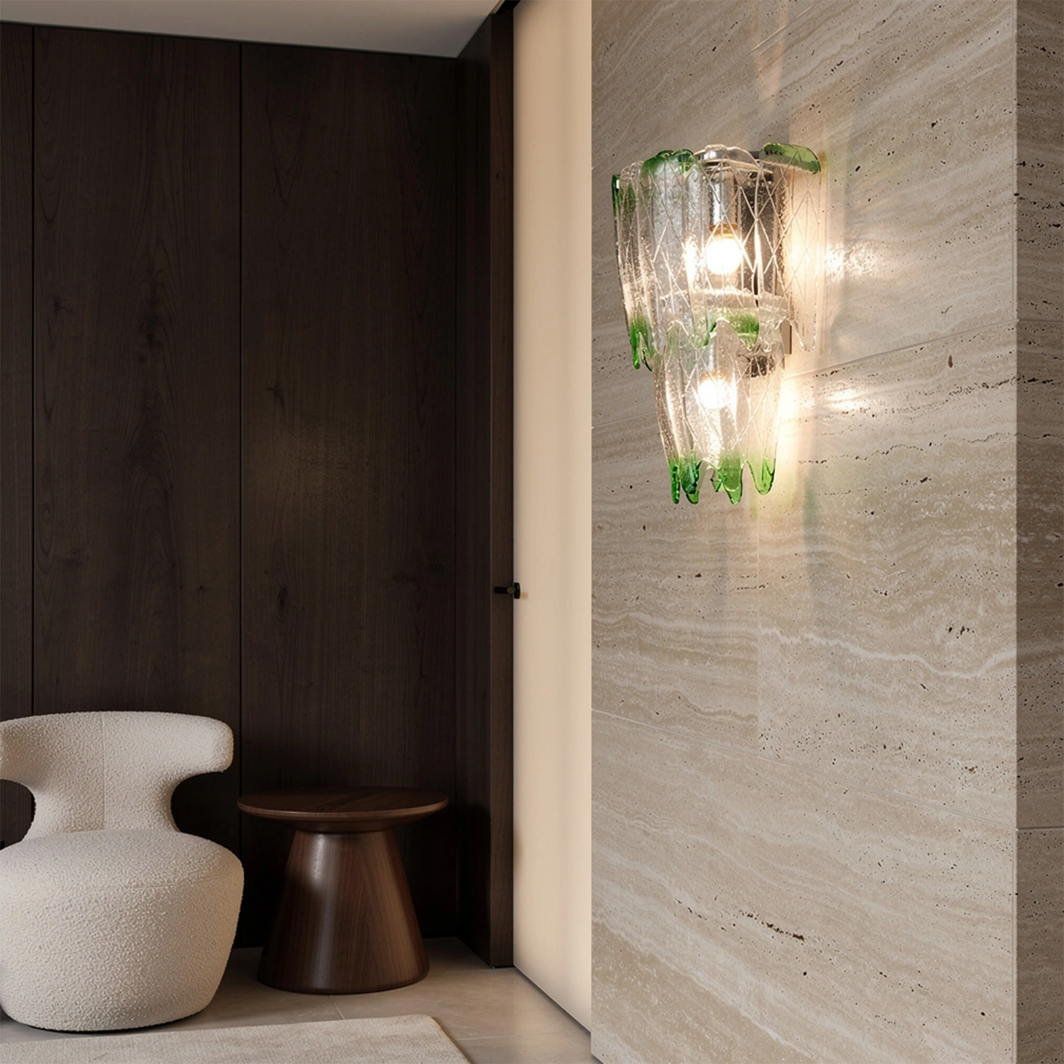 Murano Style Ice Green Textured Glass Wall Lamp