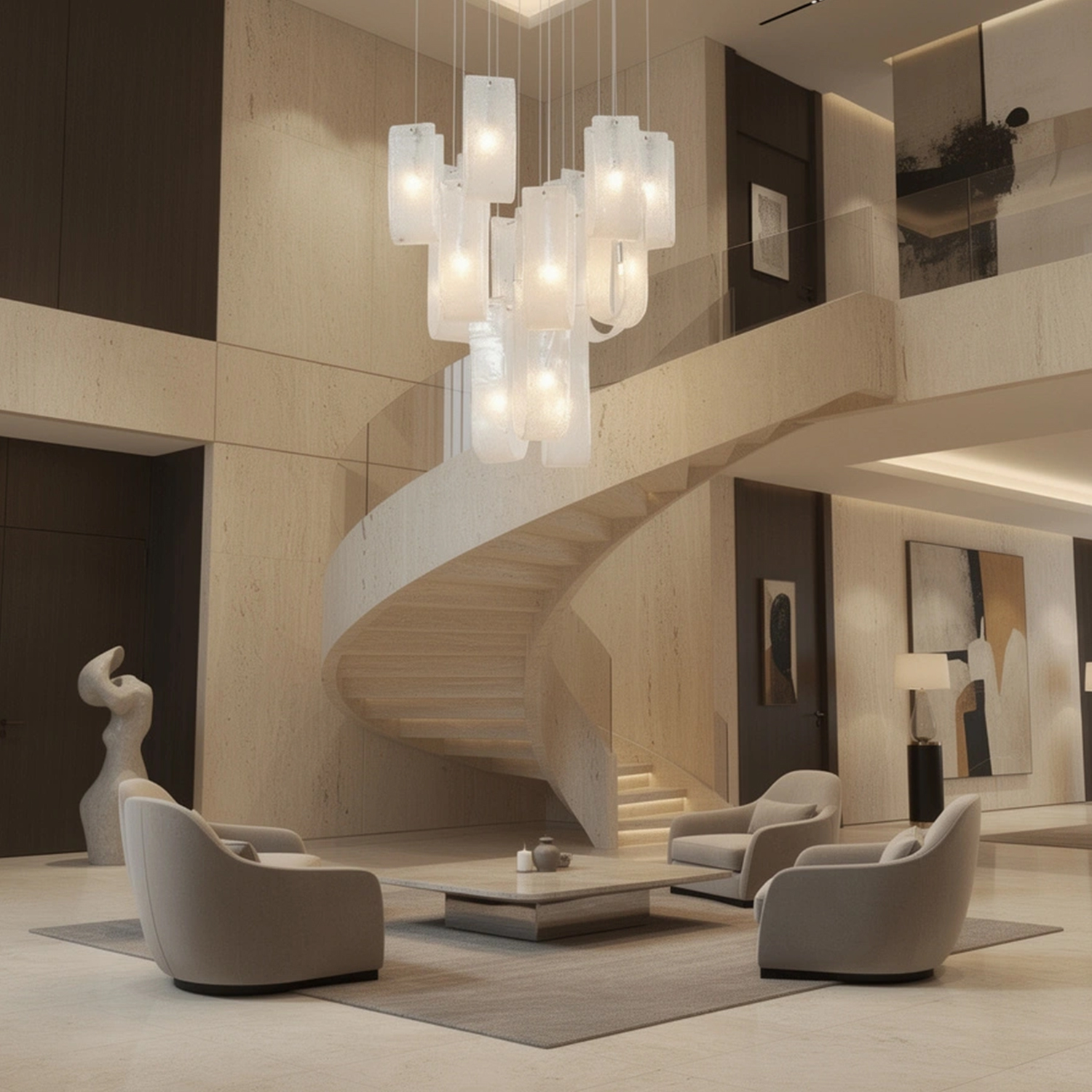Modern Frosted Ice Glass Cascading Chandelier