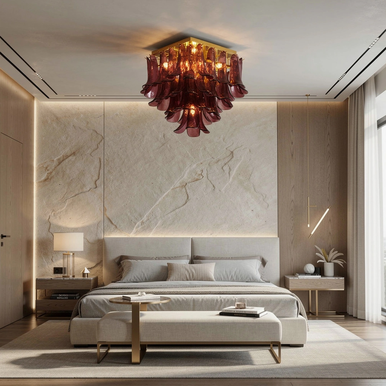 Murano Style Red Floral Glass Chandelier