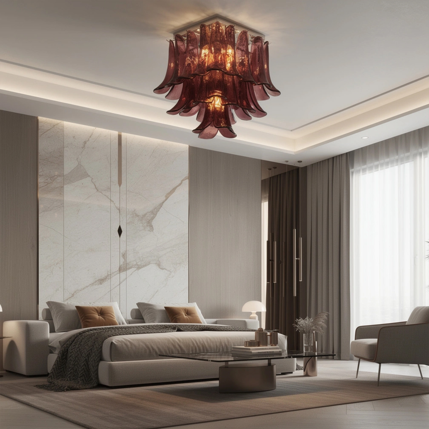 Murano Style Red Floral Glass Chandelier
