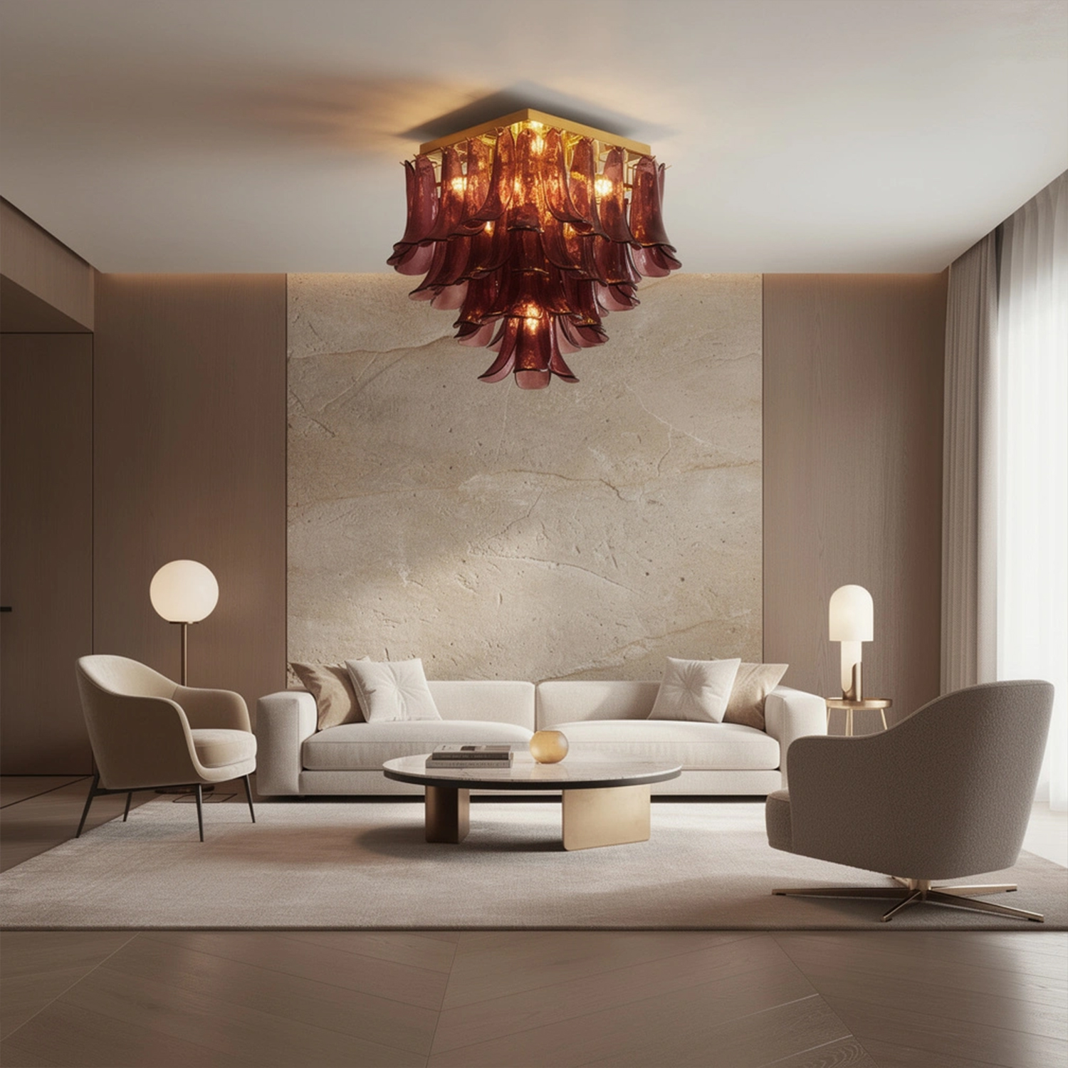 Murano Style Red Floral Glass Chandelier