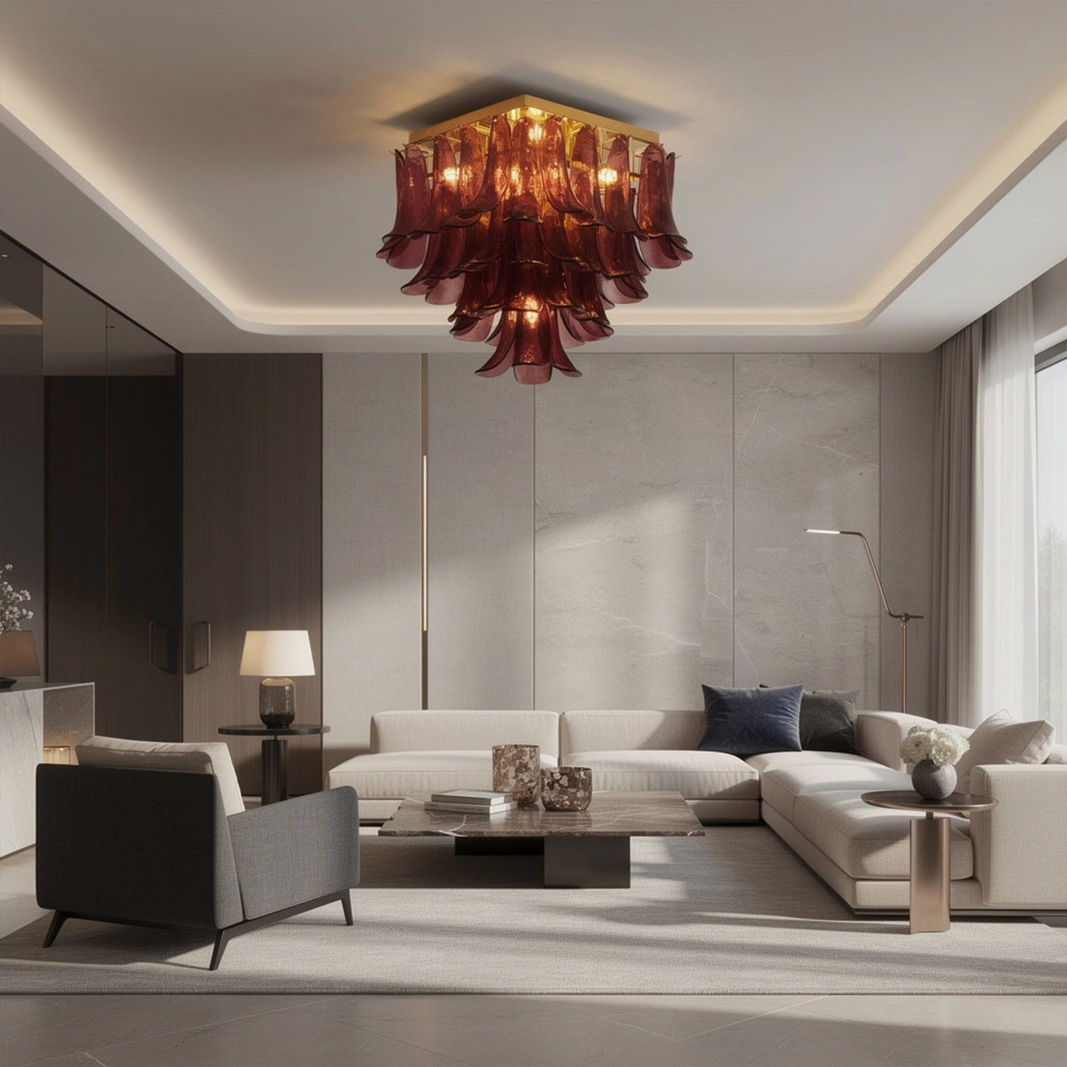 Murano Style Red Floral Glass Chandelier