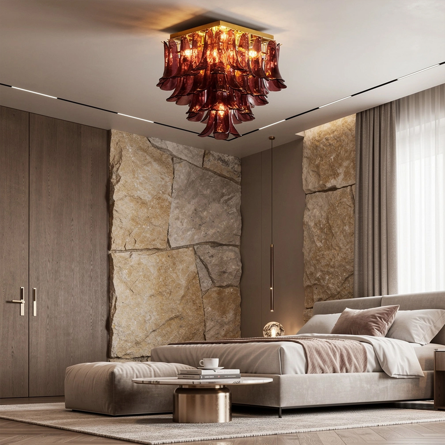 Murano Style Red Floral Glass Chandelier