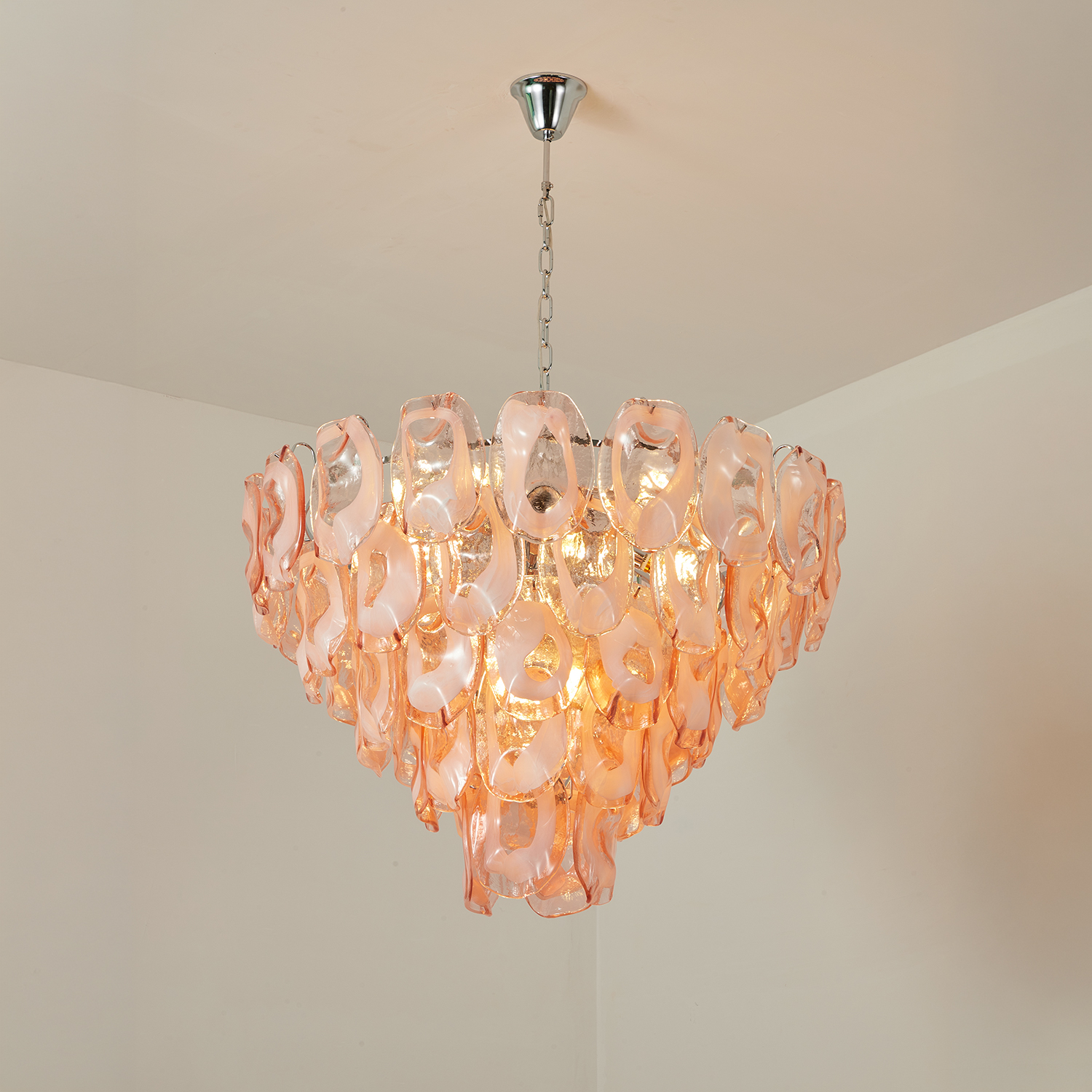 Murano-Style Sculpted Glass Link Cascade Chandelier