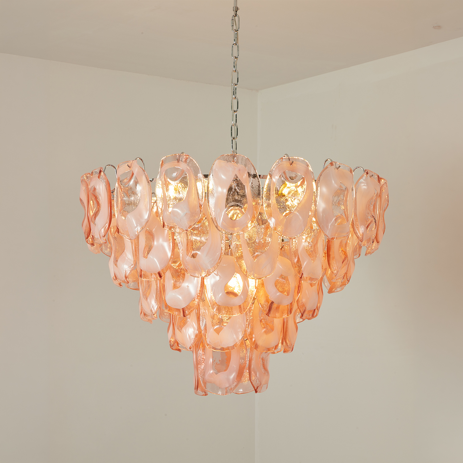 Murano-Style Sculpted Glass Link Cascade Chandelier