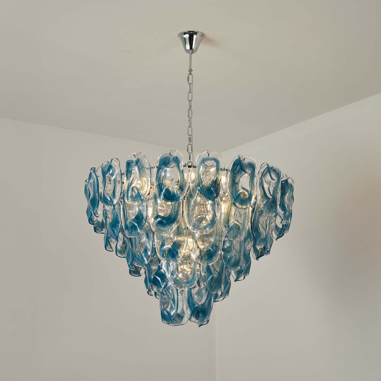 Murano-Style Sculpted Glass Link Cascade Chandelier