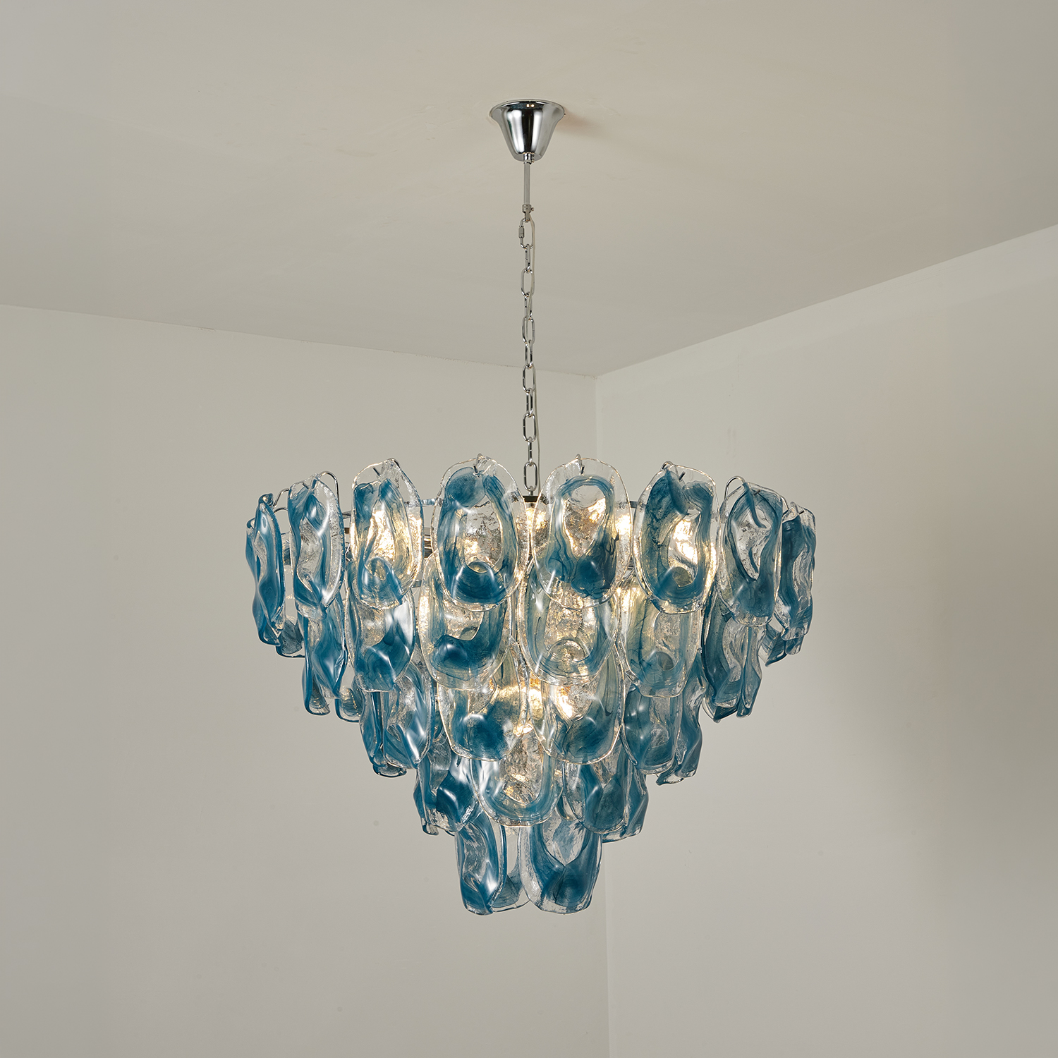 Murano-Style Sculpted Glass Link Cascade Chandelier