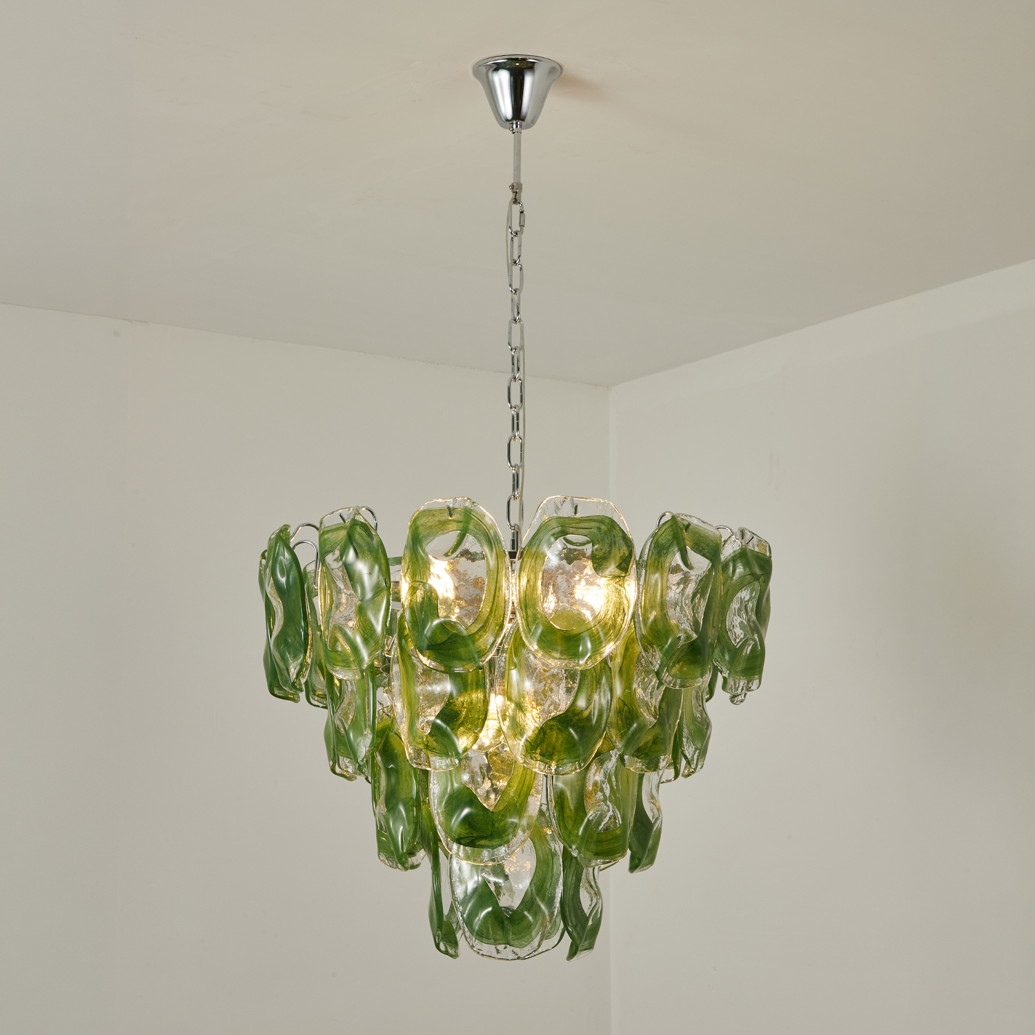 Murano-Style Sculpted Glass Link Cascade Chandelier