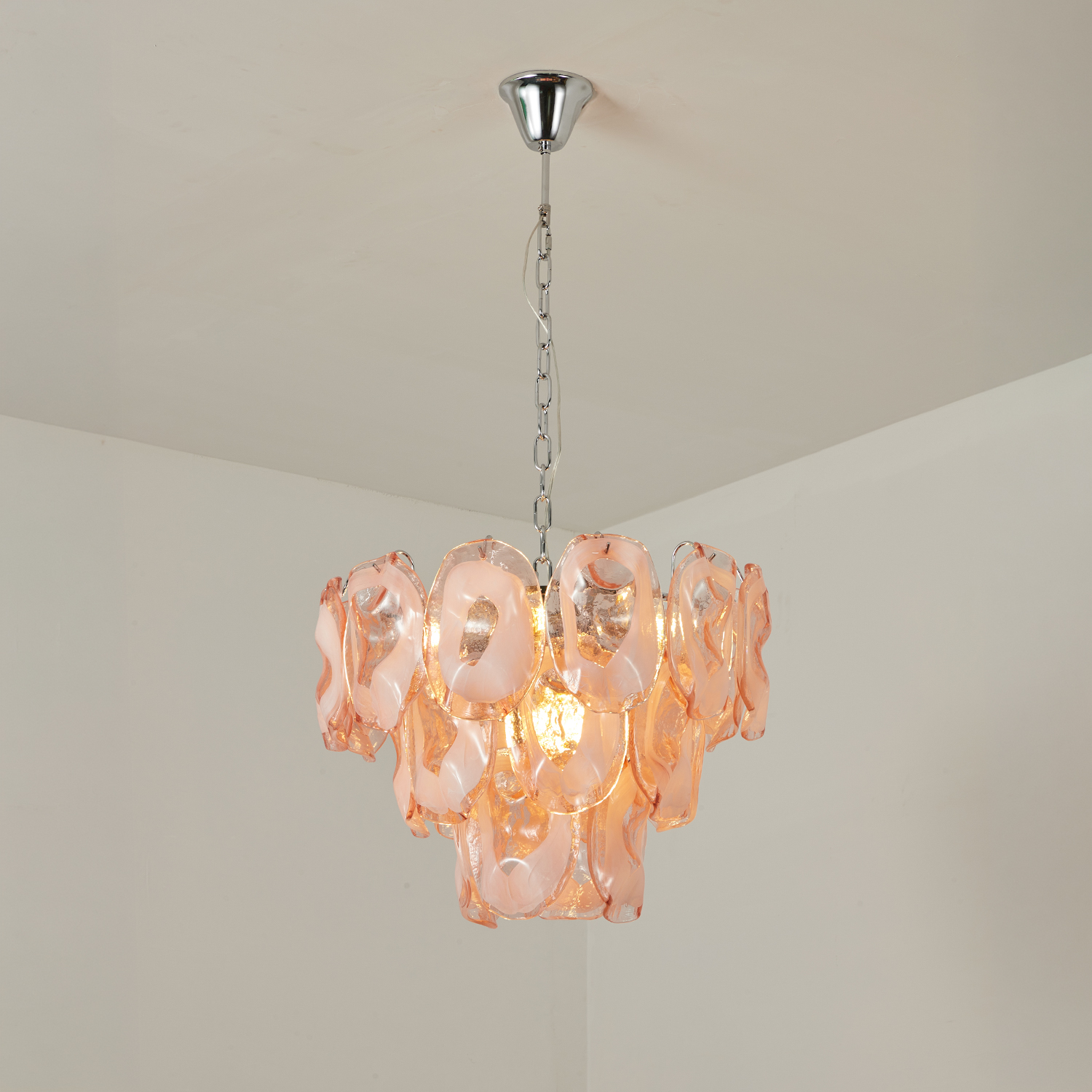 Murano-Style Sculpted Glass Link Cascade Chandelier