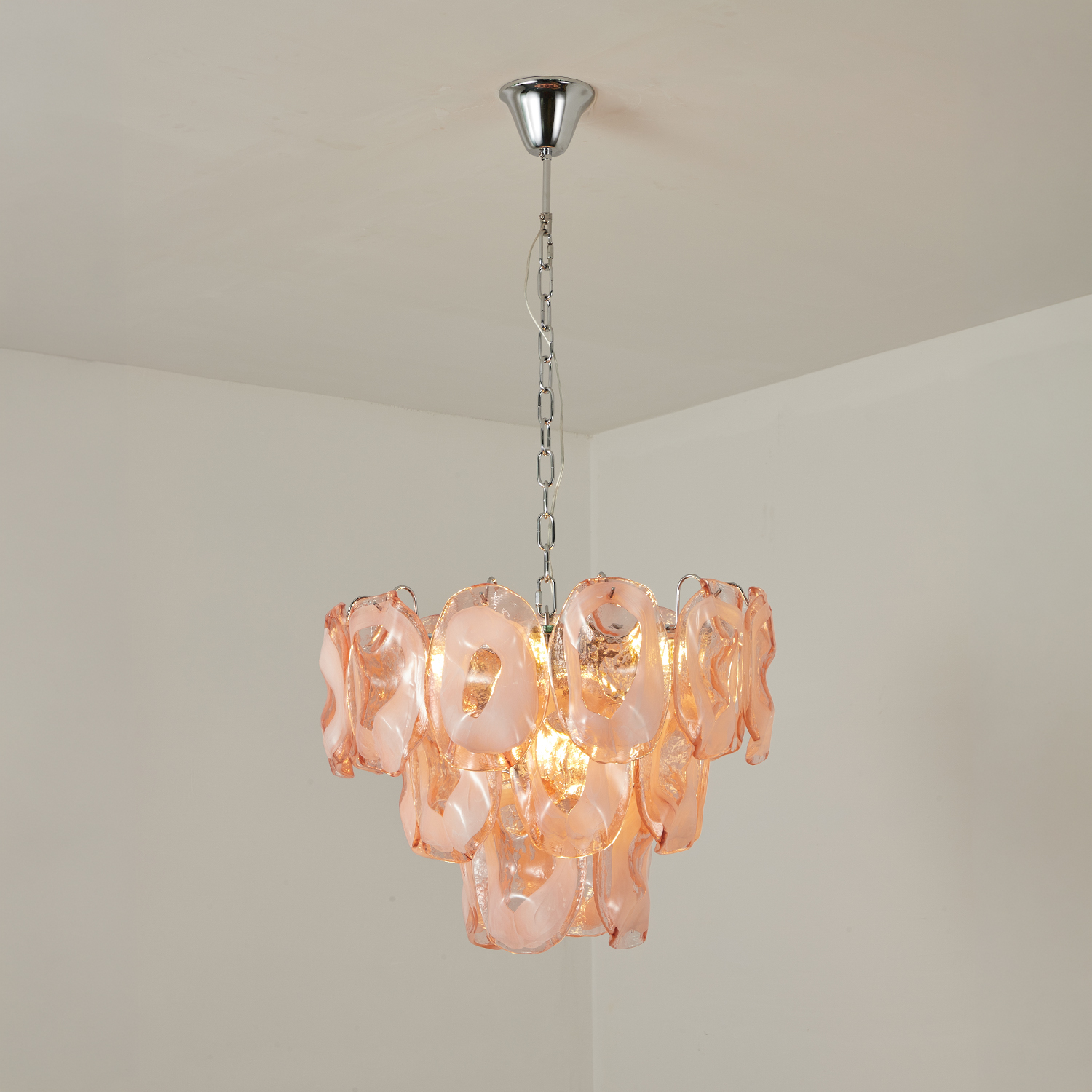 Murano-Style Sculpted Glass Link Cascade Chandelier