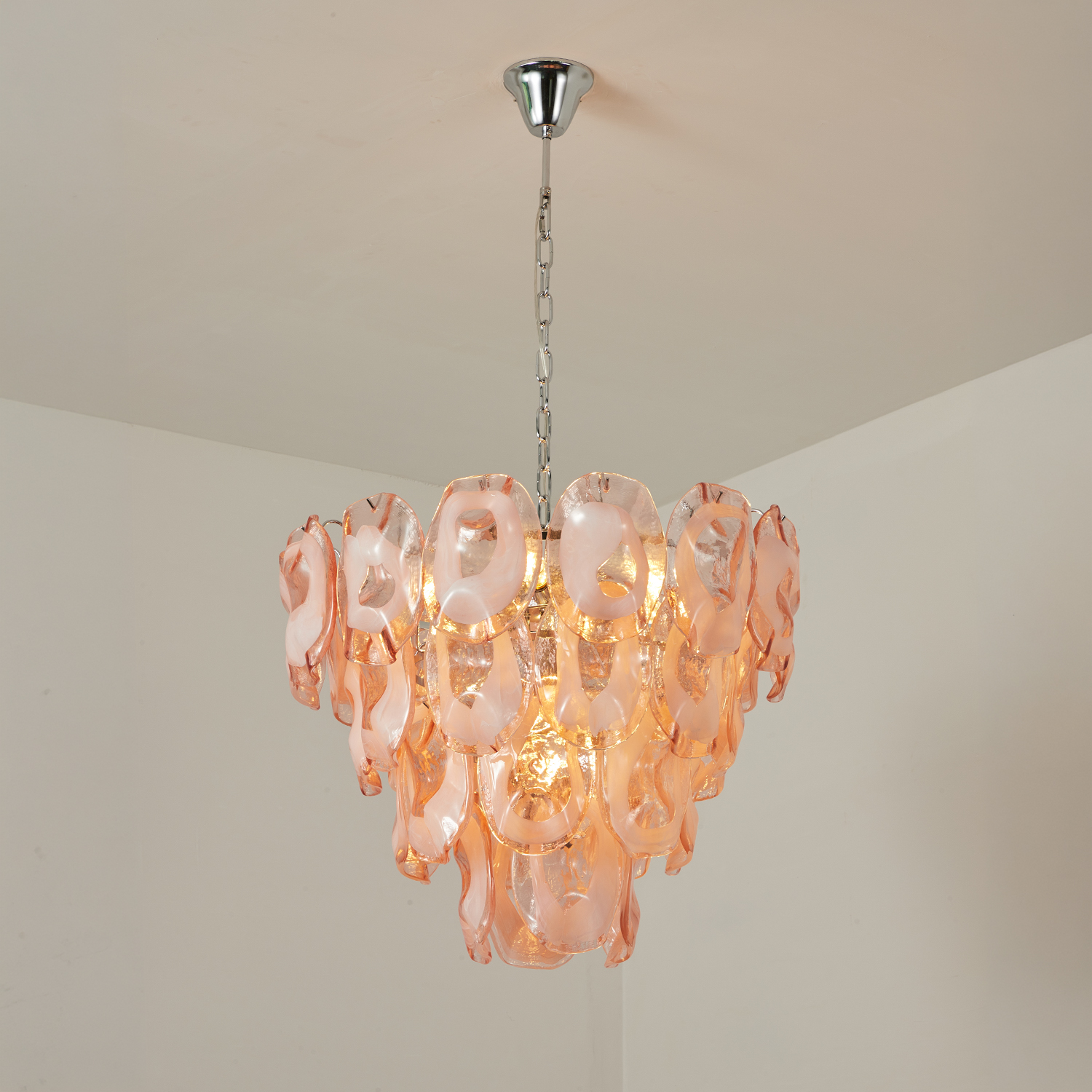 Murano-Style Sculpted Glass Link Cascade Chandelier