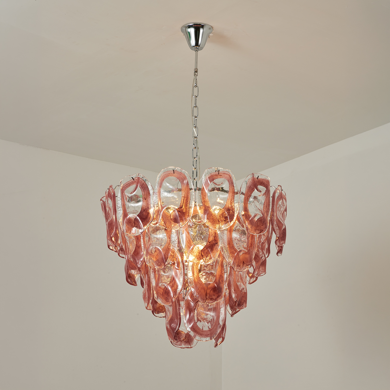 Murano-Style Sculpted Glass Link Cascade Chandelier