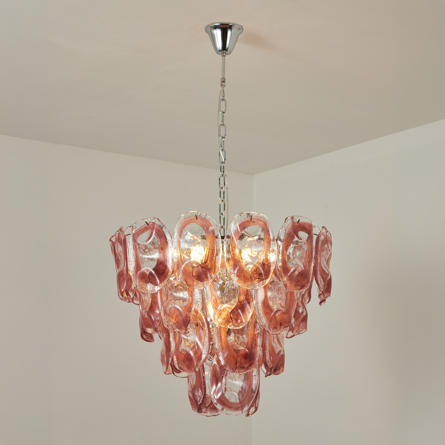 Murano-Style Sculpted Glass Link Cascade Chandelier