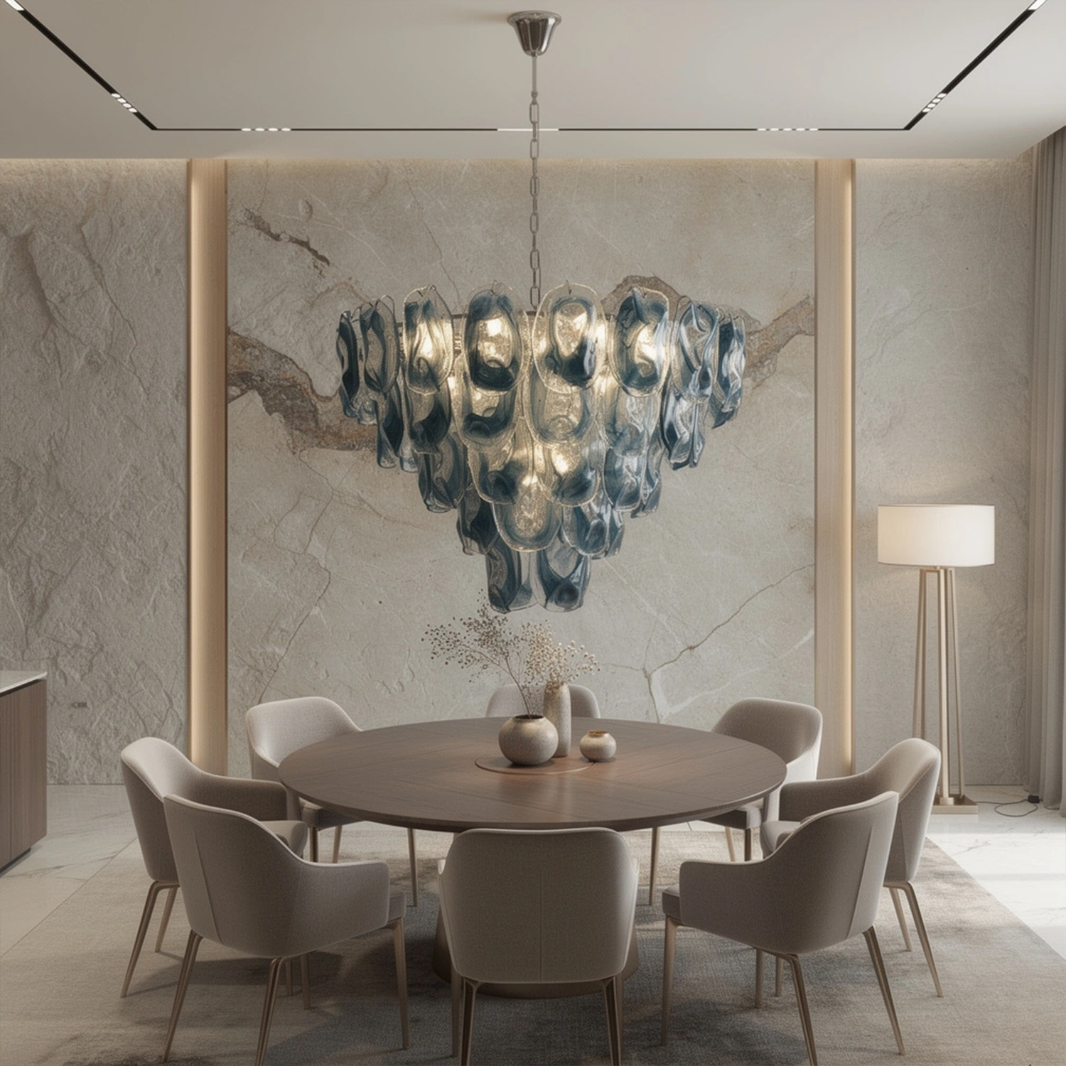 Murano-Style Sculpted Glass Link Cascade Chandelier